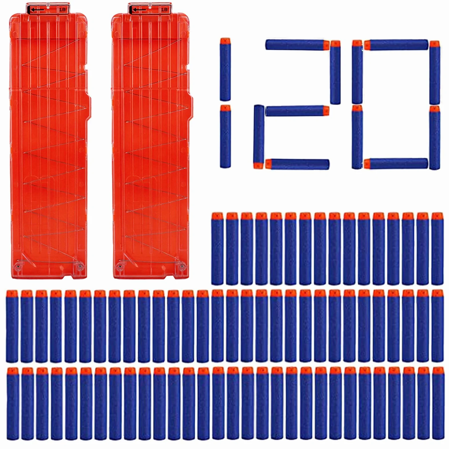 Zestaw 2 akcesoriów do pistoletów Soft Bullet - kompatybilne z 18 klipsami, szybkie ładowanie, 120 sztuk 7,2 cm, pusta główka Eva Elite, zabawka, miękka kulka