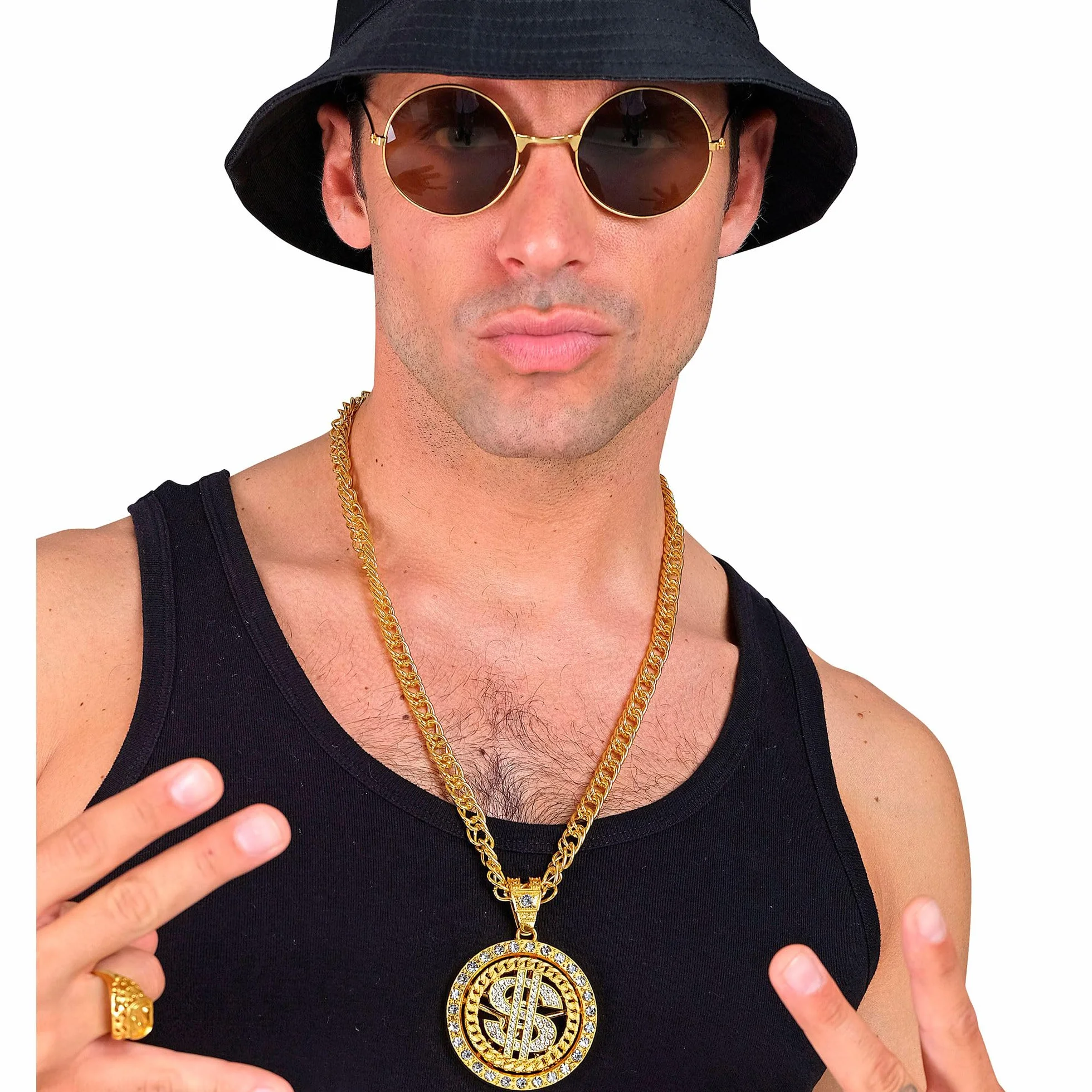 W WIDMANN MILANO Party Fashion - Naszyjnik ze znakiem dolara, naszyjnik z dżetami, złoty, dodatek do kostiumów fantazyjnych