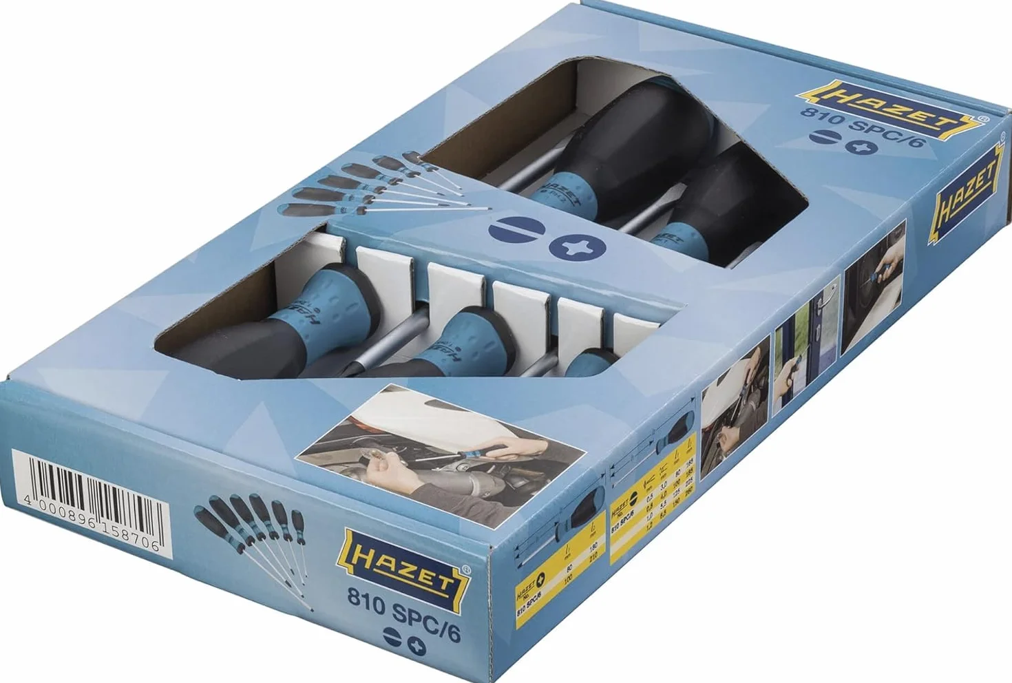 HAZET 810SPC/6 I Antypoślizgowa 3-komponentowa rękojeść do przenoszenia dużej siły I Powierzchnia chromowana matowa, 4x profil płaski, 2x profil krzyżakowy