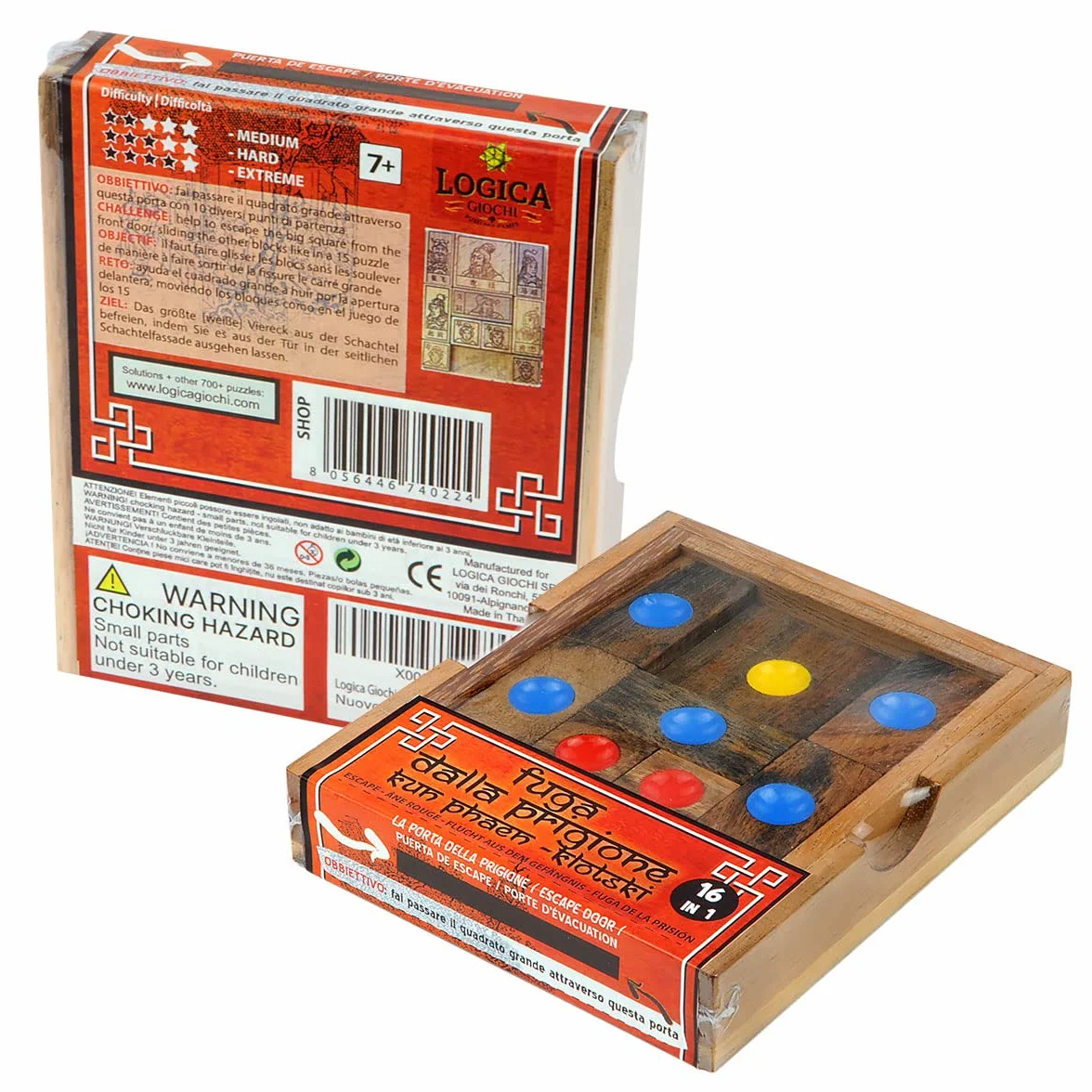 Logica Puzzles Art. Ucieczka z Więzienia - Khun Phaen - Klotski - Puzzle Drewniane - 16 Gier w 1 - Różne Trudności - Kolekcja Orient Express
