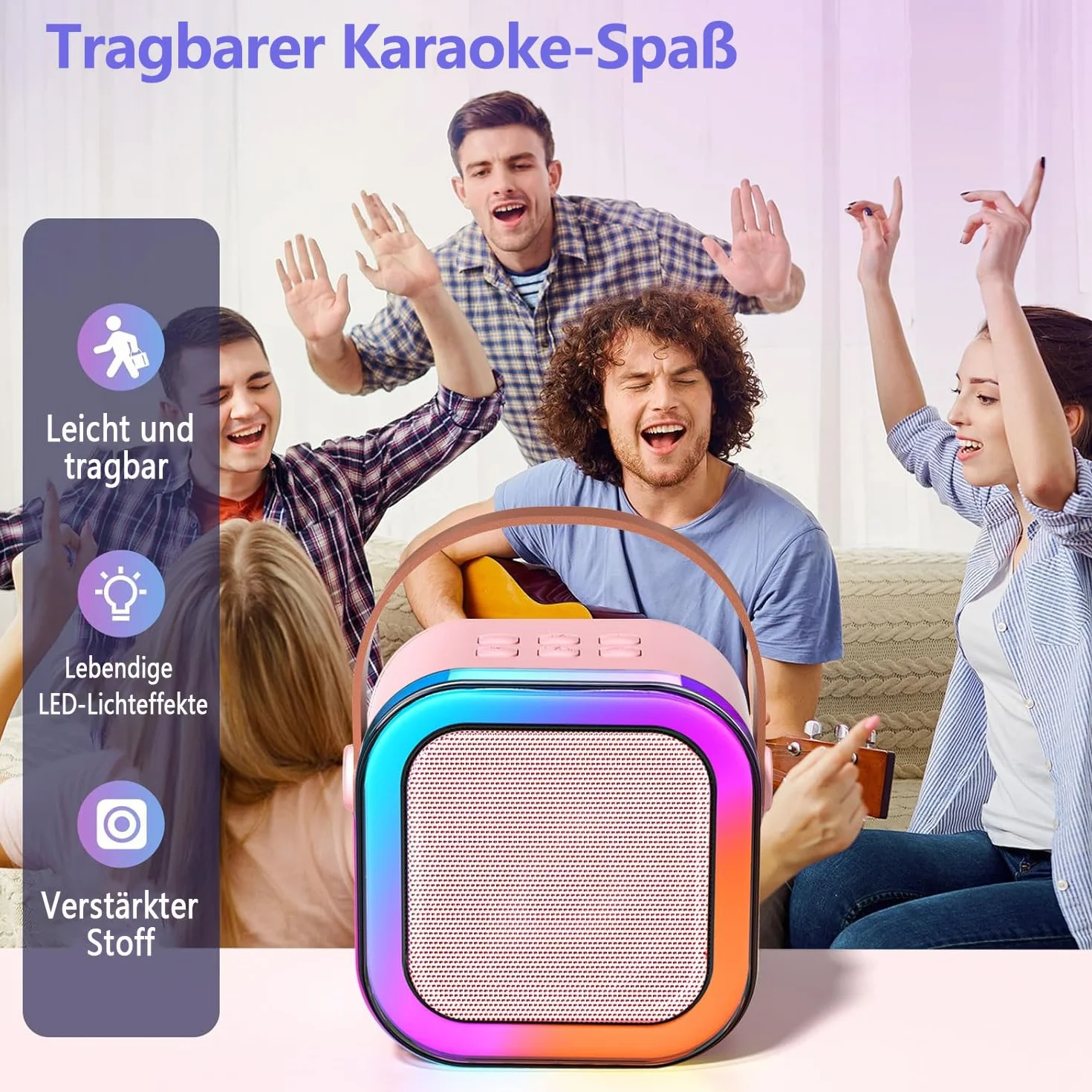 Maszyna do karaoke dla dzieci, mini maszyna do karaoke z 2 mikrofonami Bluetooth, przenośny głośnik Bluetooth z efektami dźwiękowymi i diodami LED, prezent dla dzieci w wieku 3-12 lat, dla dziewcząt i