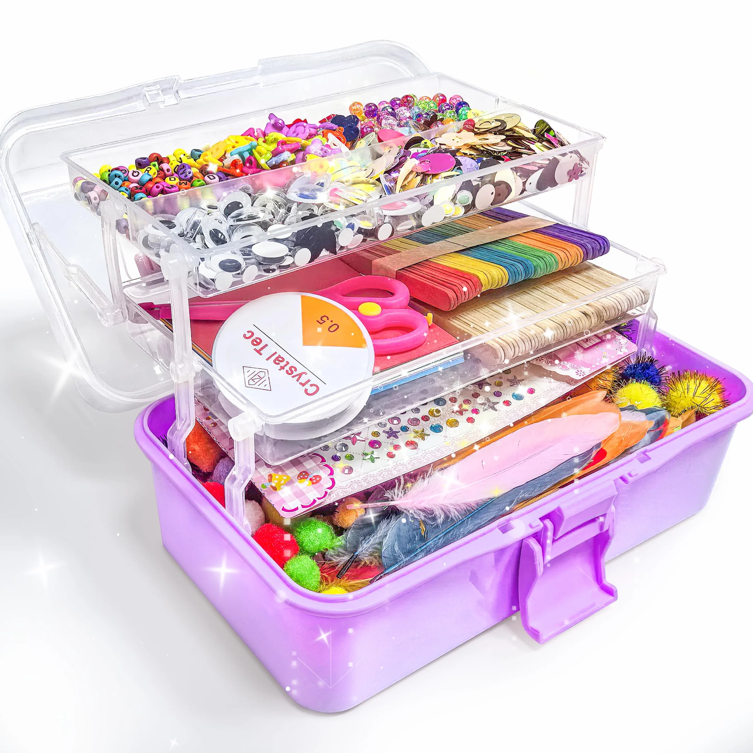 LINAYE Zestaw 3000 Sztuk do Majsterkowania dla Dzieci, Walizka z Pomponami, Środkiem do Czyszczenia Fajek, Scrapbooking, dla Dzieci 4-10 Lat
