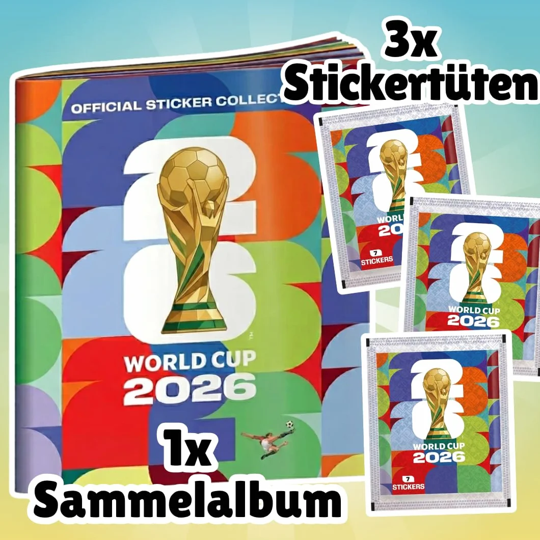 World Cup 2026 zestaw startowy z miękką okładką, album kolekcjonerski z 3 torebkami z naklejkami – oficjalny album z naklejkami dla kolekcjonerów i fanów piłki nożnej + ochrona przed wysyłką