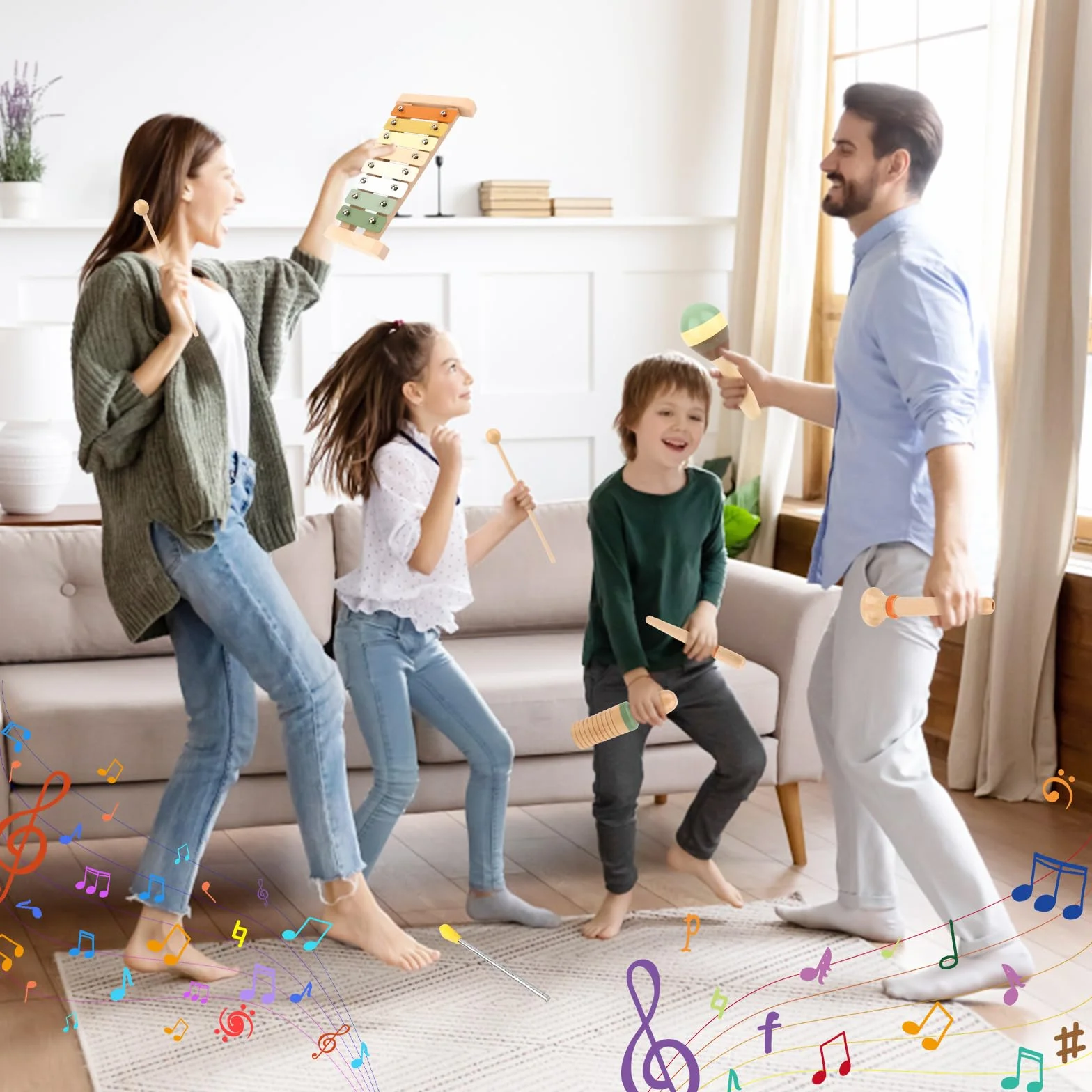 Instrumenty muzyczne dla dzieci od 3 lat, drewniana zabawka dla niemowląt, perkusja dla dzieci, drewniana zabawka bębna ksylofonów dla dzieci, zabawka muzyczna z torbą do przechowywania dla chłopców i