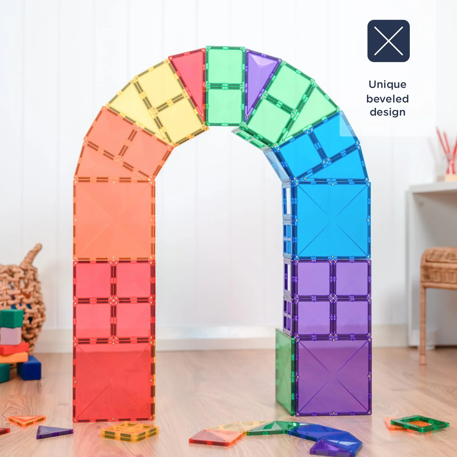 CONNETIX Magnetyczne płytki tęczowe zestaw startowy, 60 sztuk