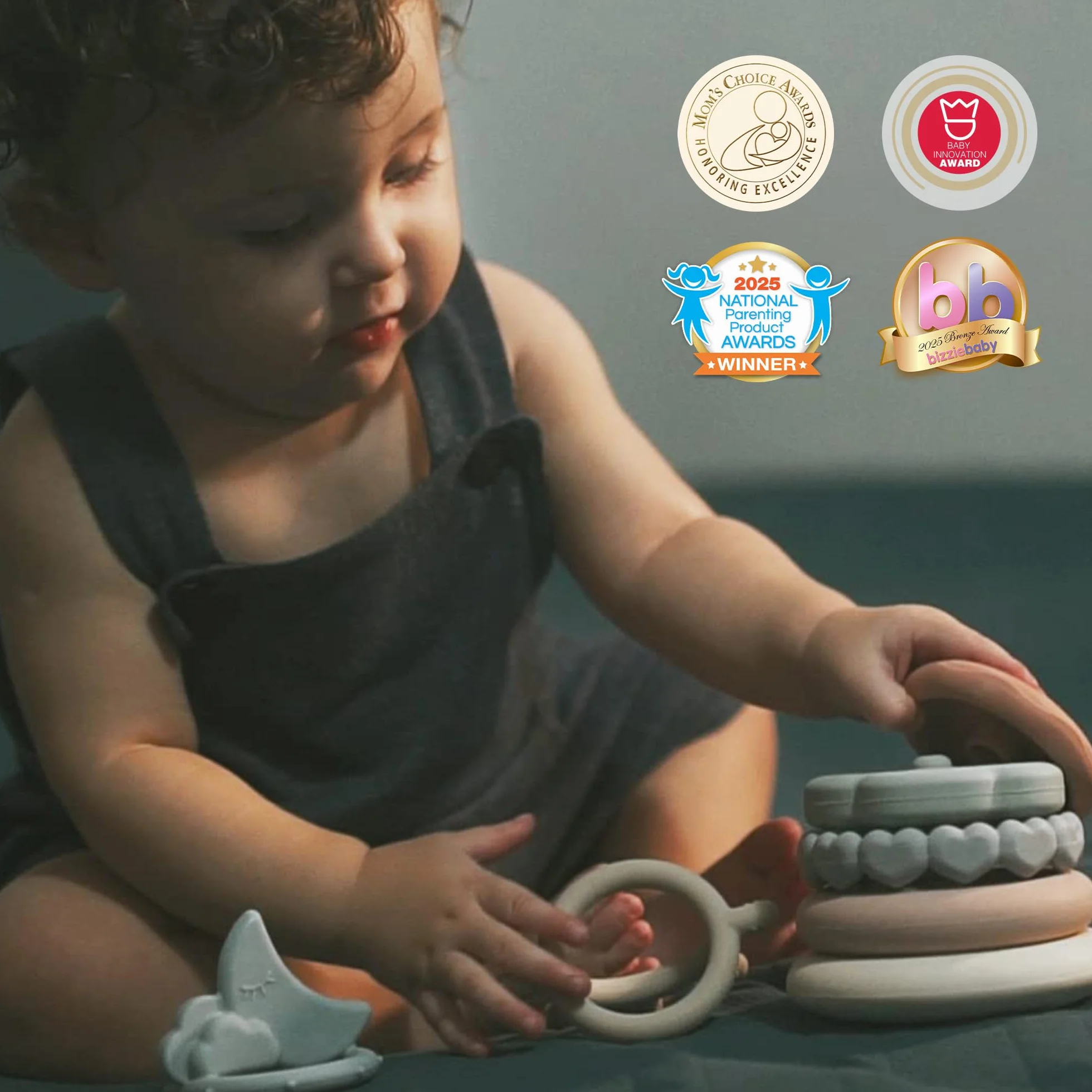 Moonkie Stosy kółek Miękka ząbkowana zabawka Edukacyjna nauka układania Ring Toys dla niemowląt | Zestaw 7-częściowy