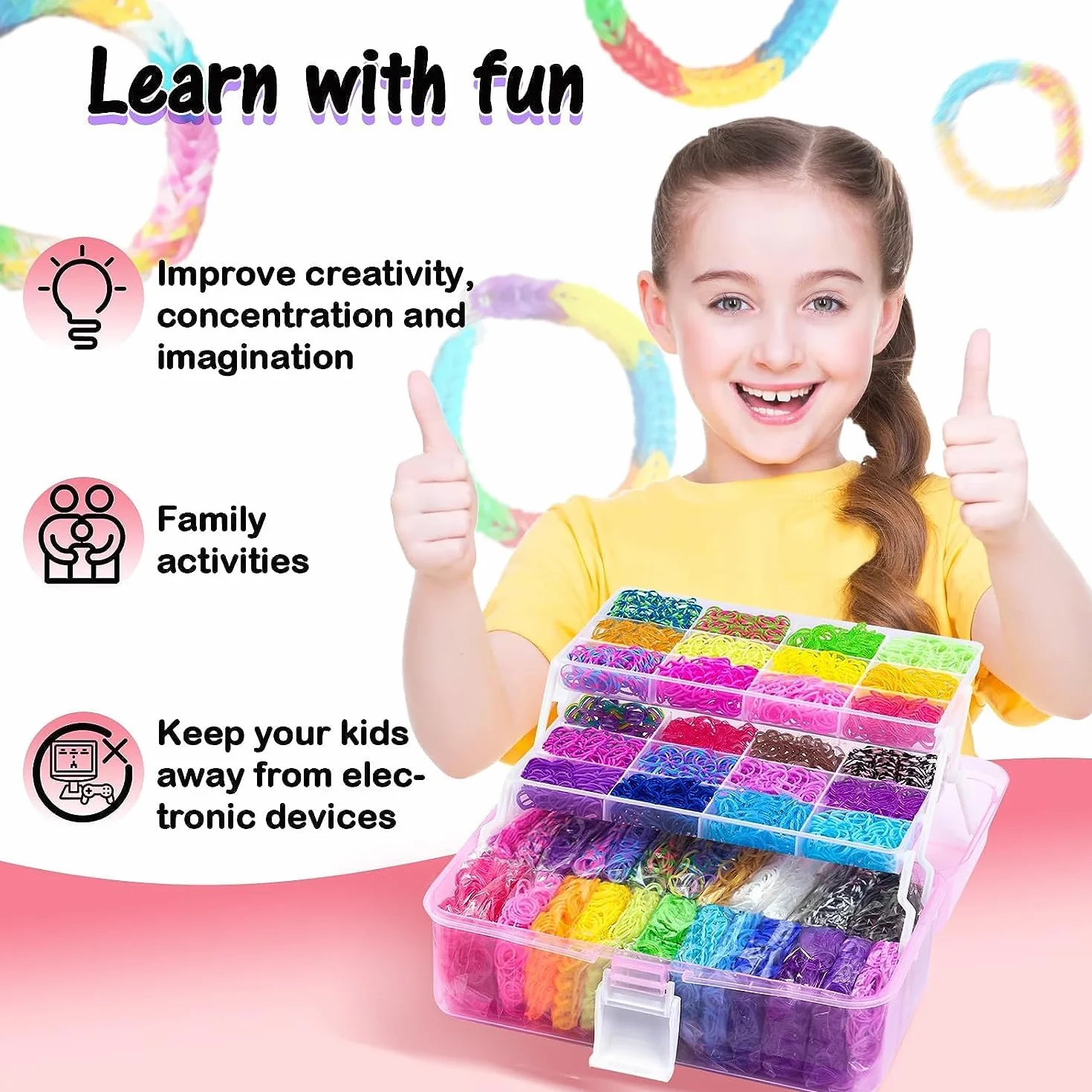 FunzBo Zestaw 15000+ Loom Band, 28 kolorów, zestaw do tworzenia gumowych bransoletek, dla dzieci, dziewcząt, do tworzenia elastycznych bransoletek, rękodzieło, urodziny, prezenty świąteczne dla