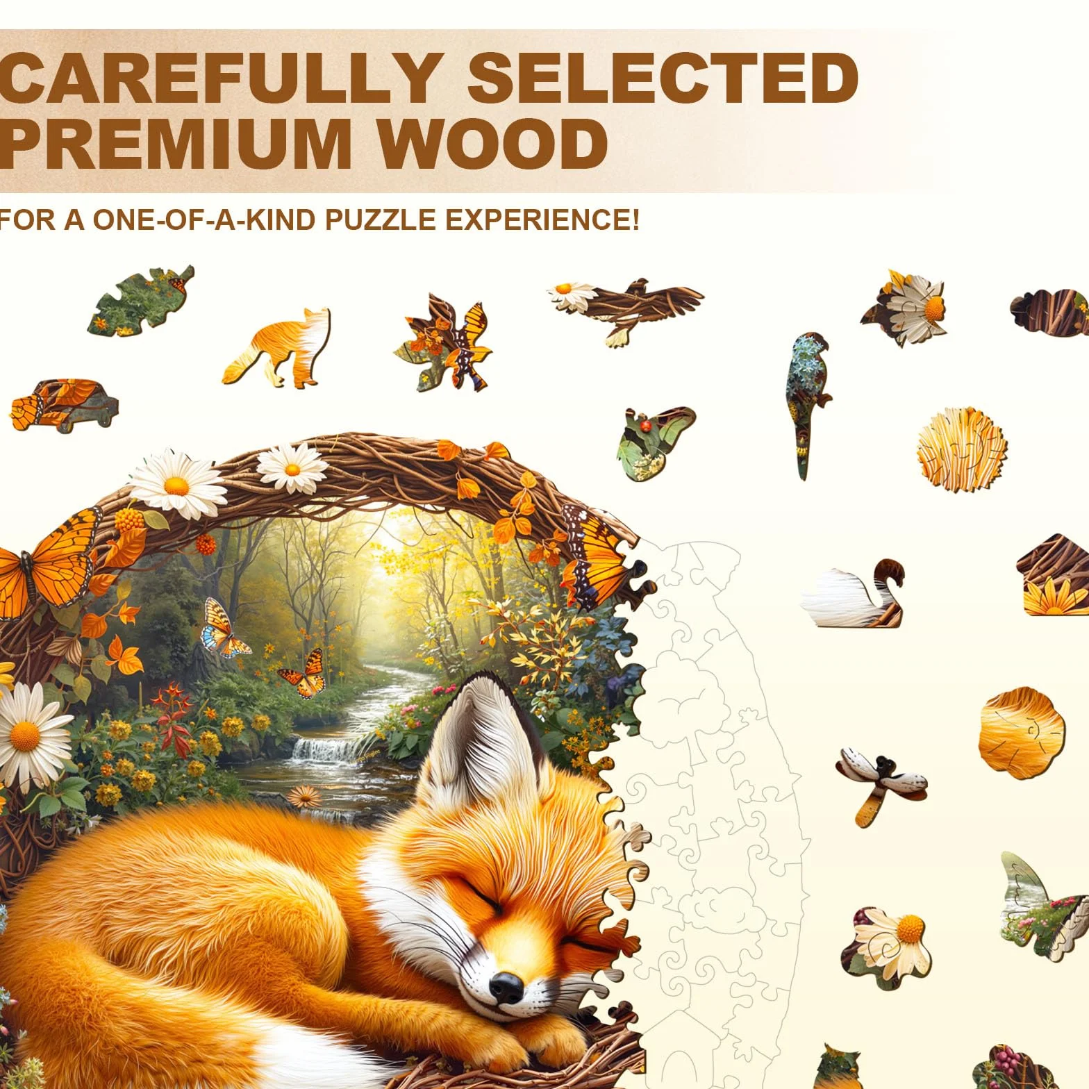 Drewniane puzzle dla dorosłych leniwy mały lis - 200 elementów, okrągłe puzzle, pudełko na prezent, dekoracja ścienna (dorośli/dzieci)