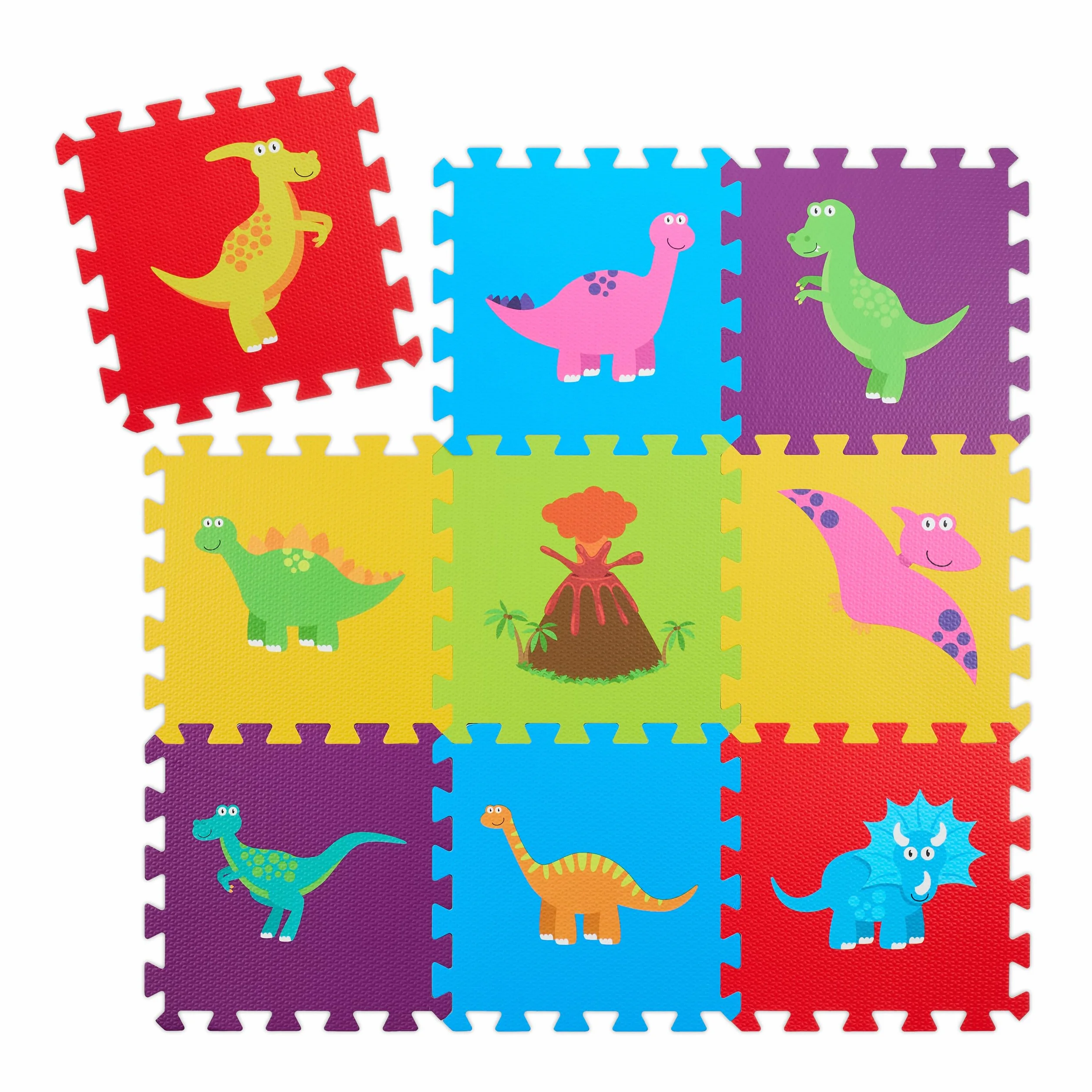 Relaxdays Dywan puzzle, mata do zabawy 3 x 3, dinozaury, mata do raczkowania, guma piankowa bez BPA, wielokolorowa, 86 x 86 cm