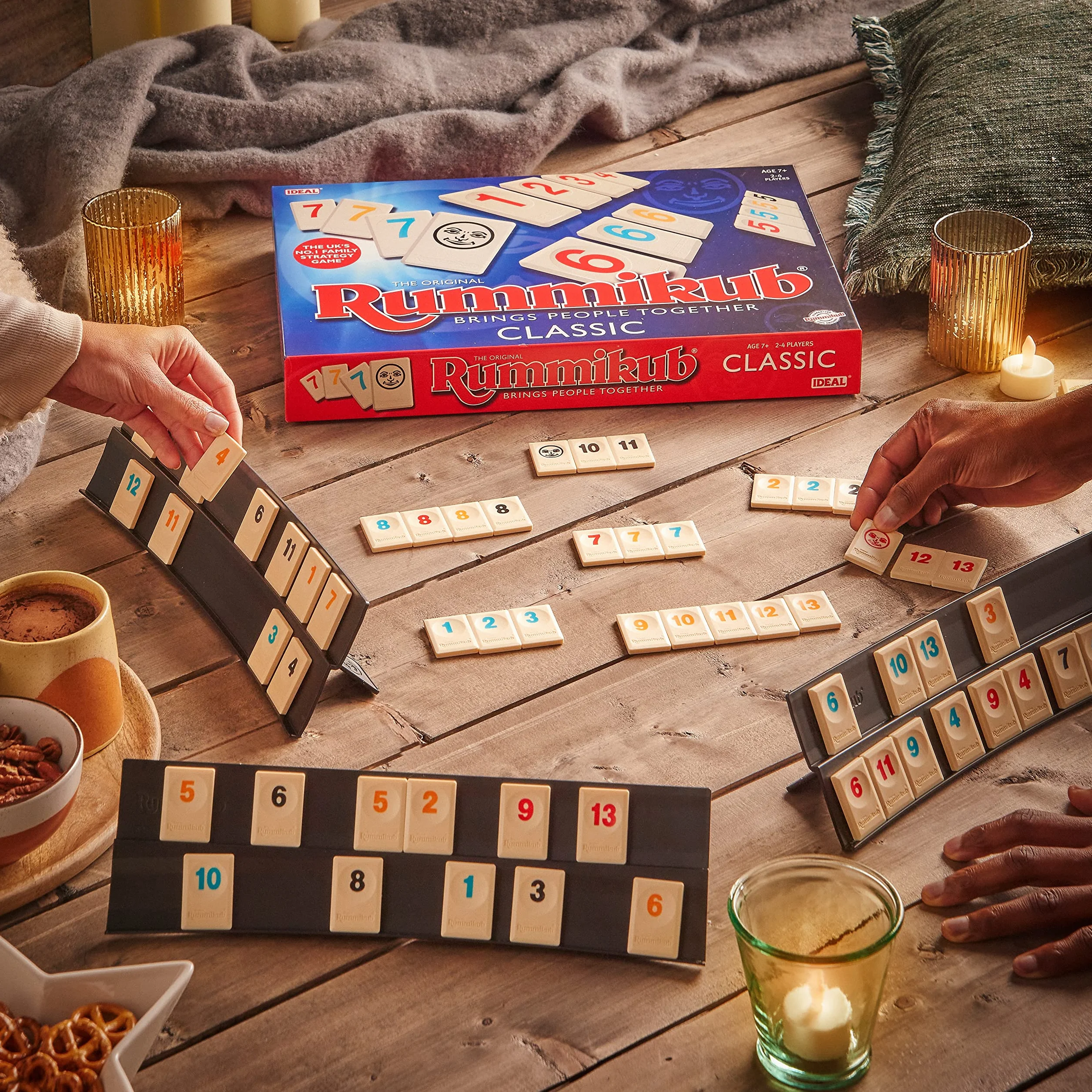 IDEAL, klasyczna gra Rummikub: łączy ludzi, rodzinne gry strategiczne, dla 2-4 graczy, wiek 7 +