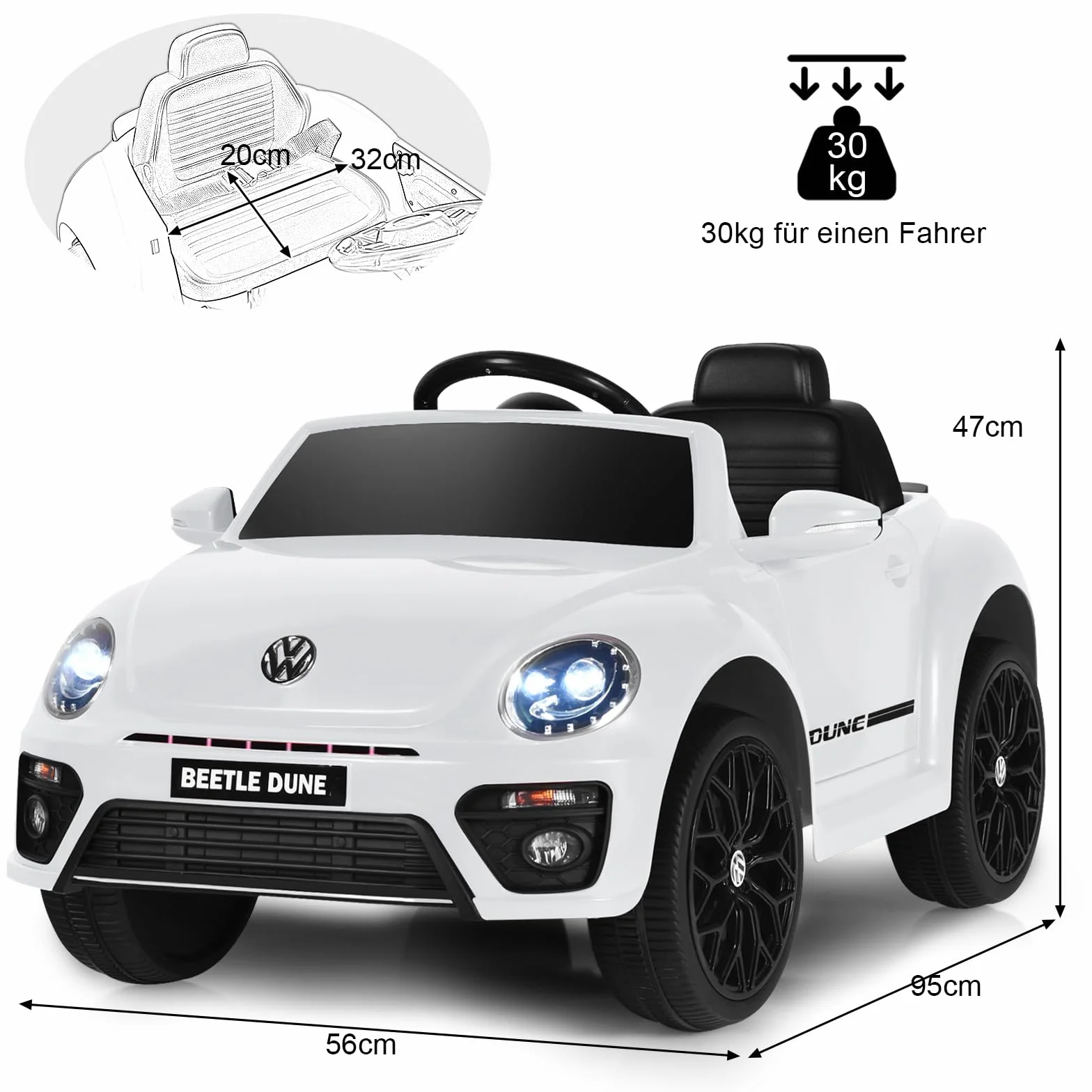 COSTWAY Samochód elektryczny dla dzieci 12 V VW Beetle z pilotem 2,4 G biały