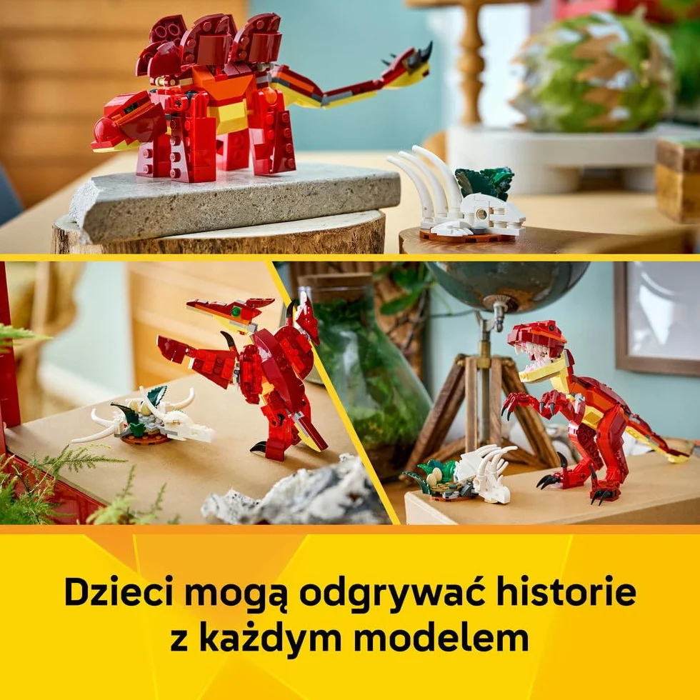 LEGO Creator 3 w 1 Groźny dinozaur, trzy opcje budowania: welociraptor, stegozaur lub pterozaur, zabawka konstrukcyjna dla chłopca i dziewczynki, prezent dla dzieci w wieku od 8 lat 31379