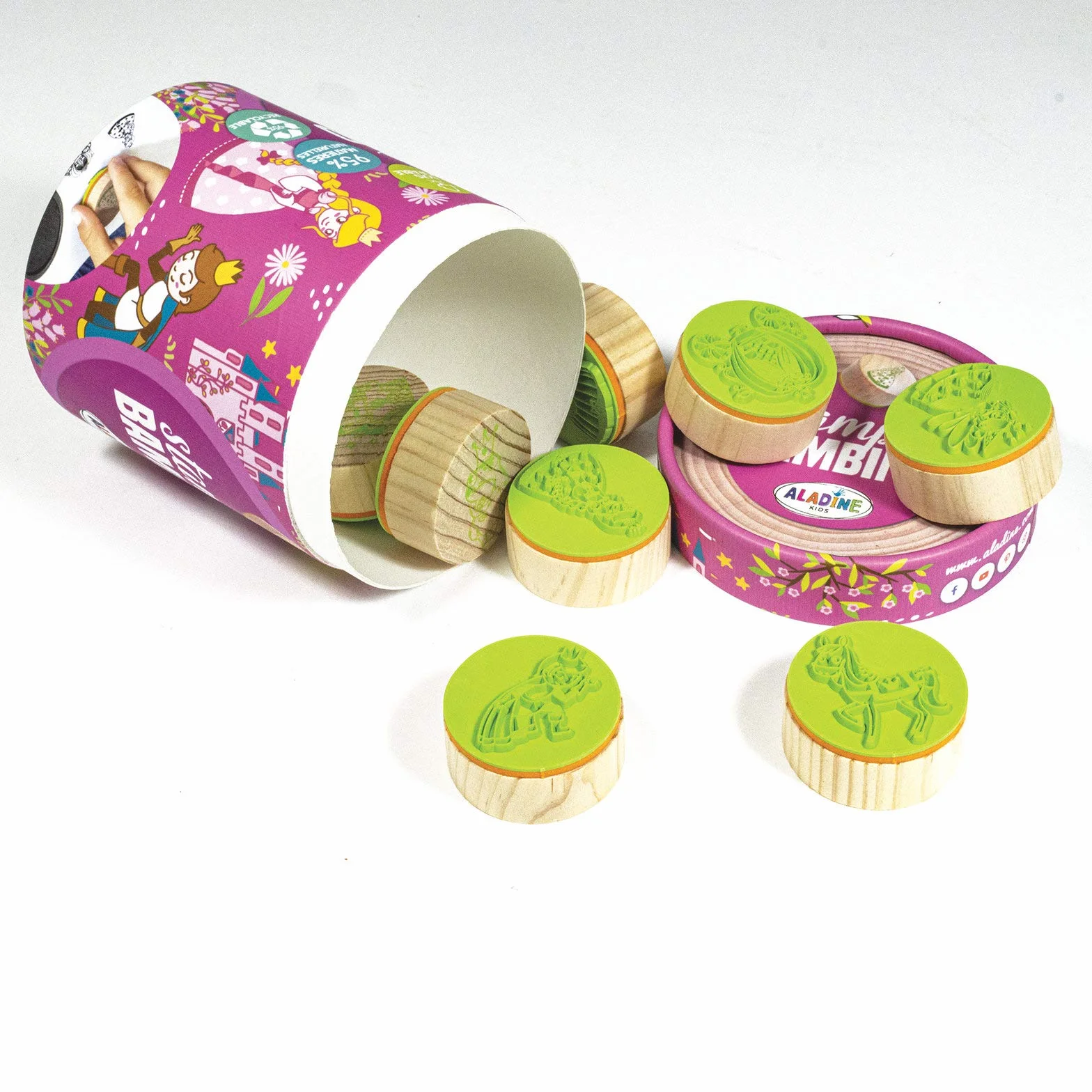Aladine - Sawanna Pet Pad dla dzieci - Stampo Bambino - Zestaw 8 podkładek - Trwałe drewno z oznaczeniem FSC + czarny tusz - Kreatywny wypoczynek od 3 lat