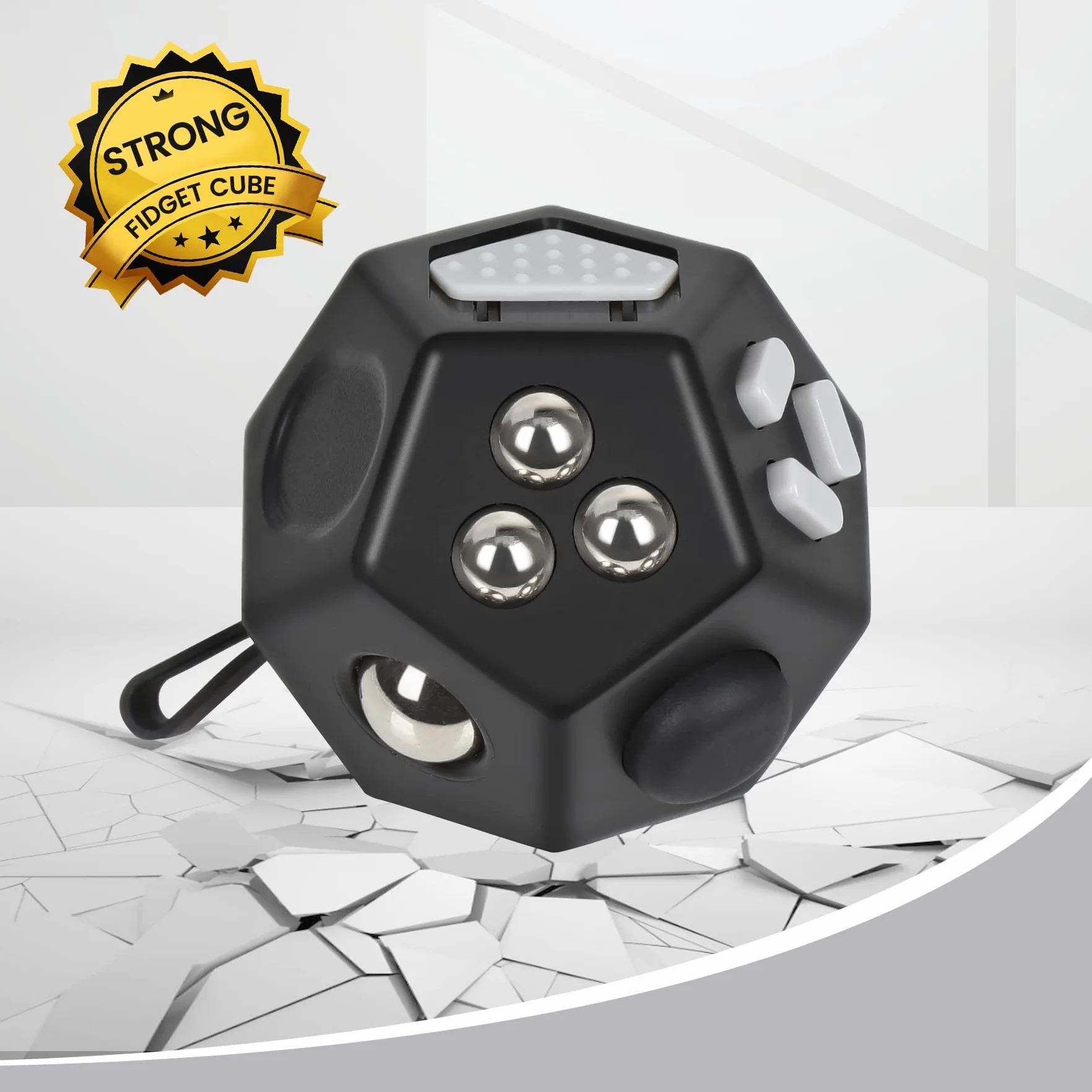 VCOSTORE Mini Fidget Stresswürfel Cube 12 stron, ulga w lęku, przenośna zabawka antystresowa dla dzieci i dorosłych z ADHD, ADD, OCD, autyzmem, czarna