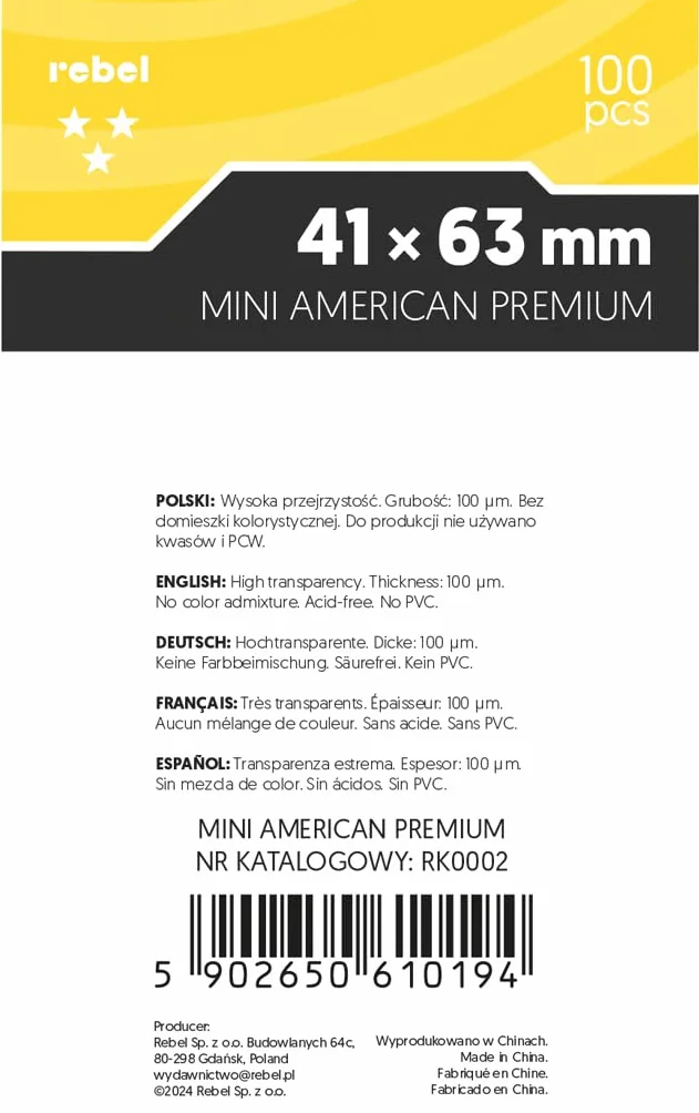 Asmodee, Koszulki na karty (41x63 mm) "Mini American Premium", 100 sztuk