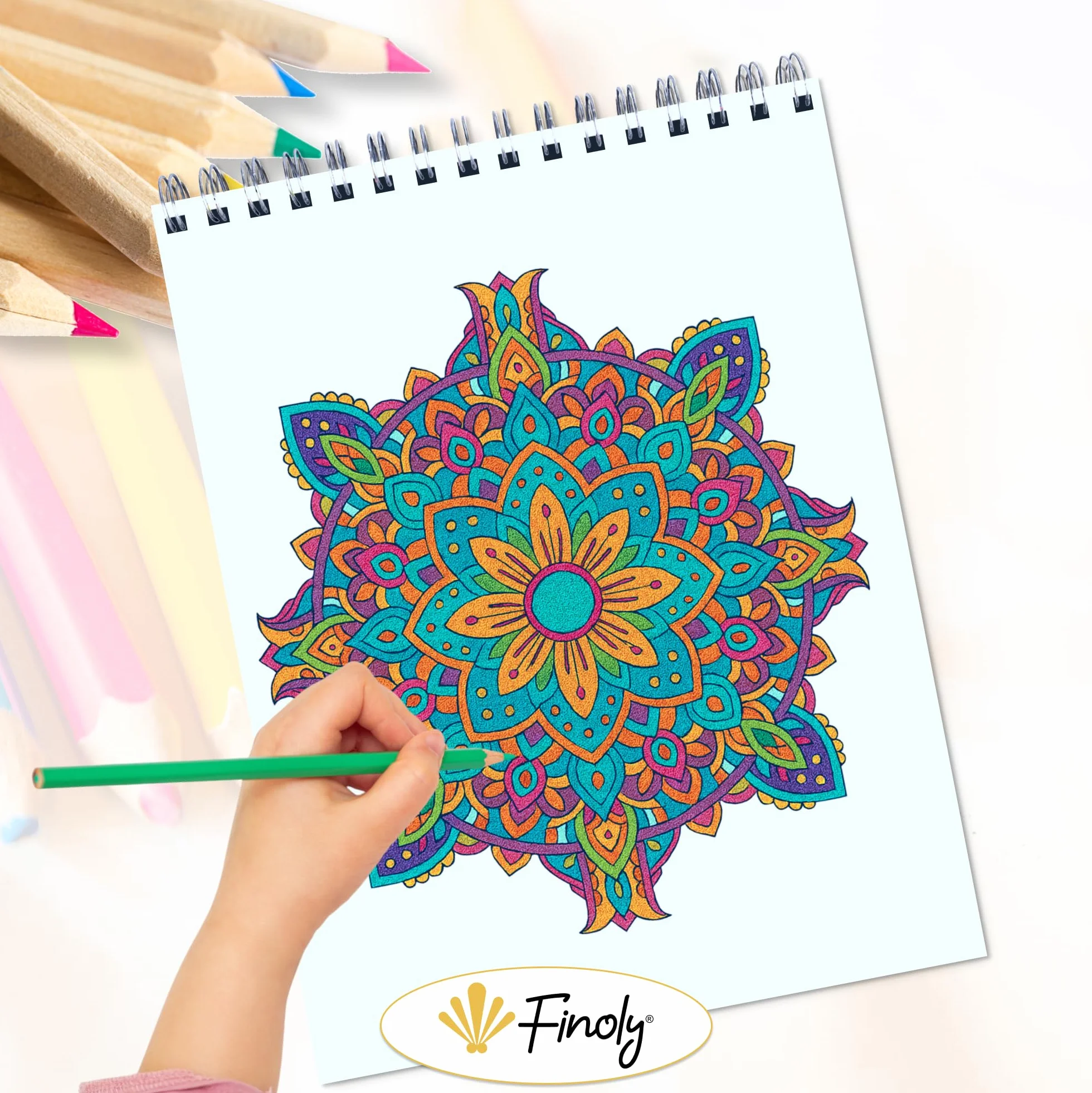 Finoly Mandala Kolorowanka dla Dorosłych z 30 Wzorami | Mandala Dotting Kolorowanka | A4 | Papier Premium | Spiralne Wiązanie | Dzień | TOM I