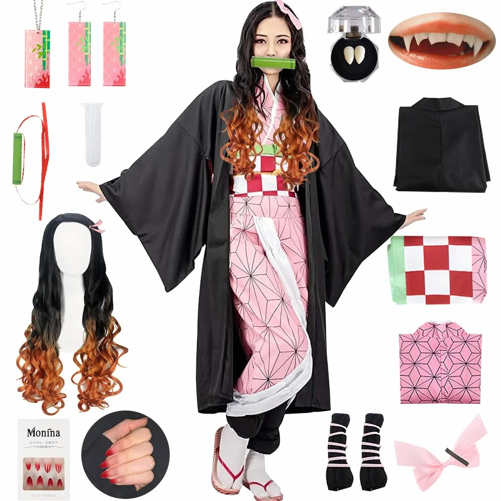 Kostium do cosplayu Nezuko Tanjirou, Kochou Shinobu, Mitsuri, zestaw kostiumowy, kimono, peleryna, prezent dla dzieci, na karnawał, Halloween, Boże Narodzenie