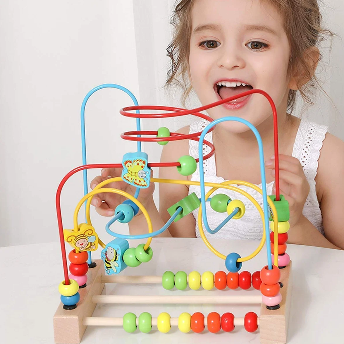 Jacootoys Maluchy koralik labirynt roller coaster zwierzę koło zabawki edukacyjne liczydło koraliki gra dla chłopców dziewcząt prezent dla dziecka