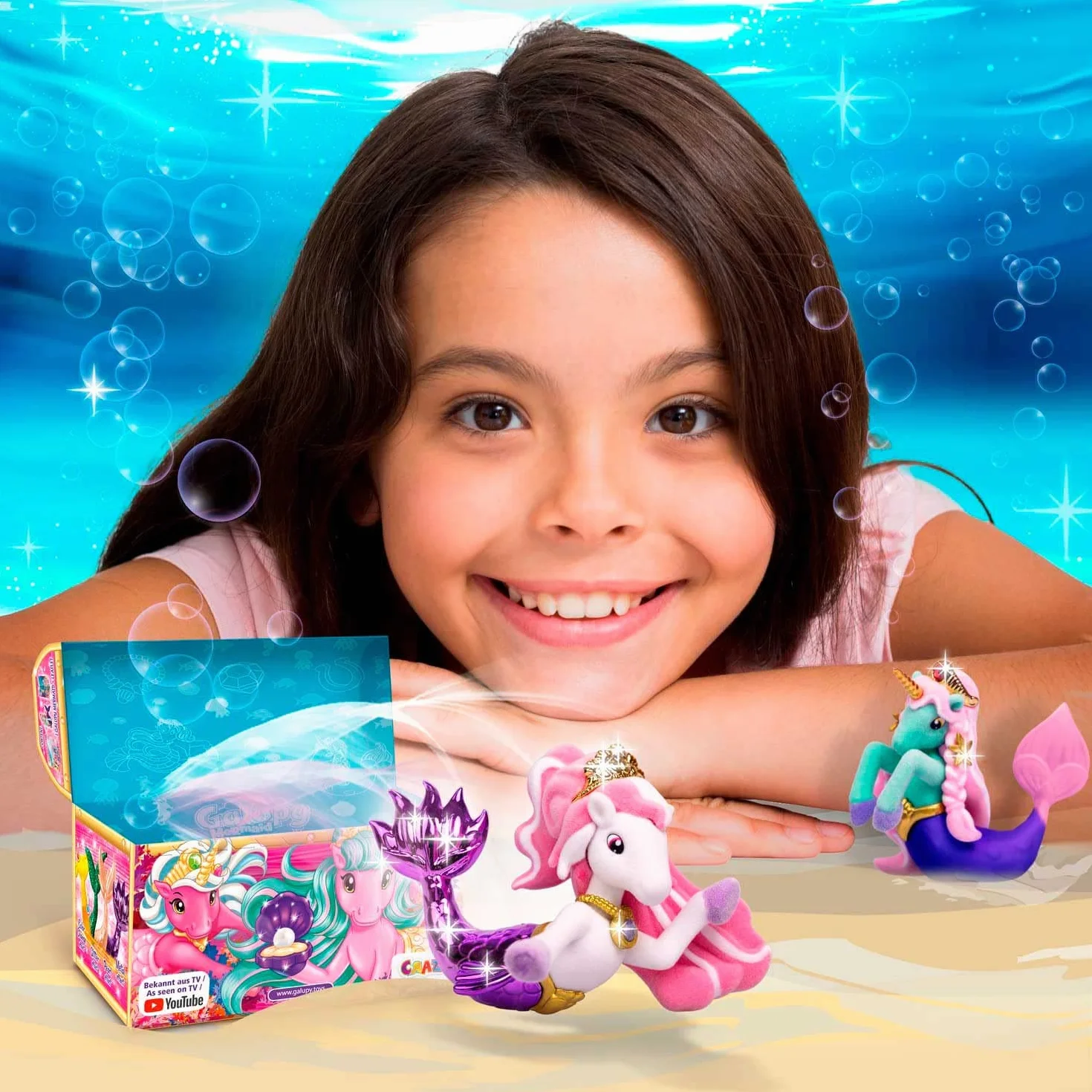 Galupy MERMAID 3-pak – figurki jednorożca syrenka do kolekcjonowania, 3x jednorożec z płetwą i kryształ Swarovski, 18 różnych figurek do zebrania