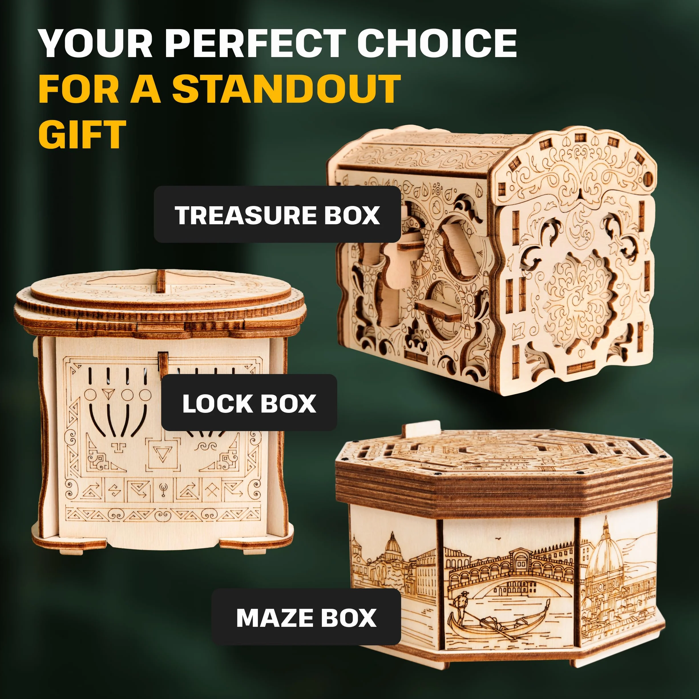 ESC WELT Wooden Secret Lock Box – kreatywne pudełko prezentowe na pieniądze, bony, karty podarunkowe – gra w drewniane pudełko 3D – puzzle prezentowe – pudełko prezentowe dla młodzieży i dorosłych –