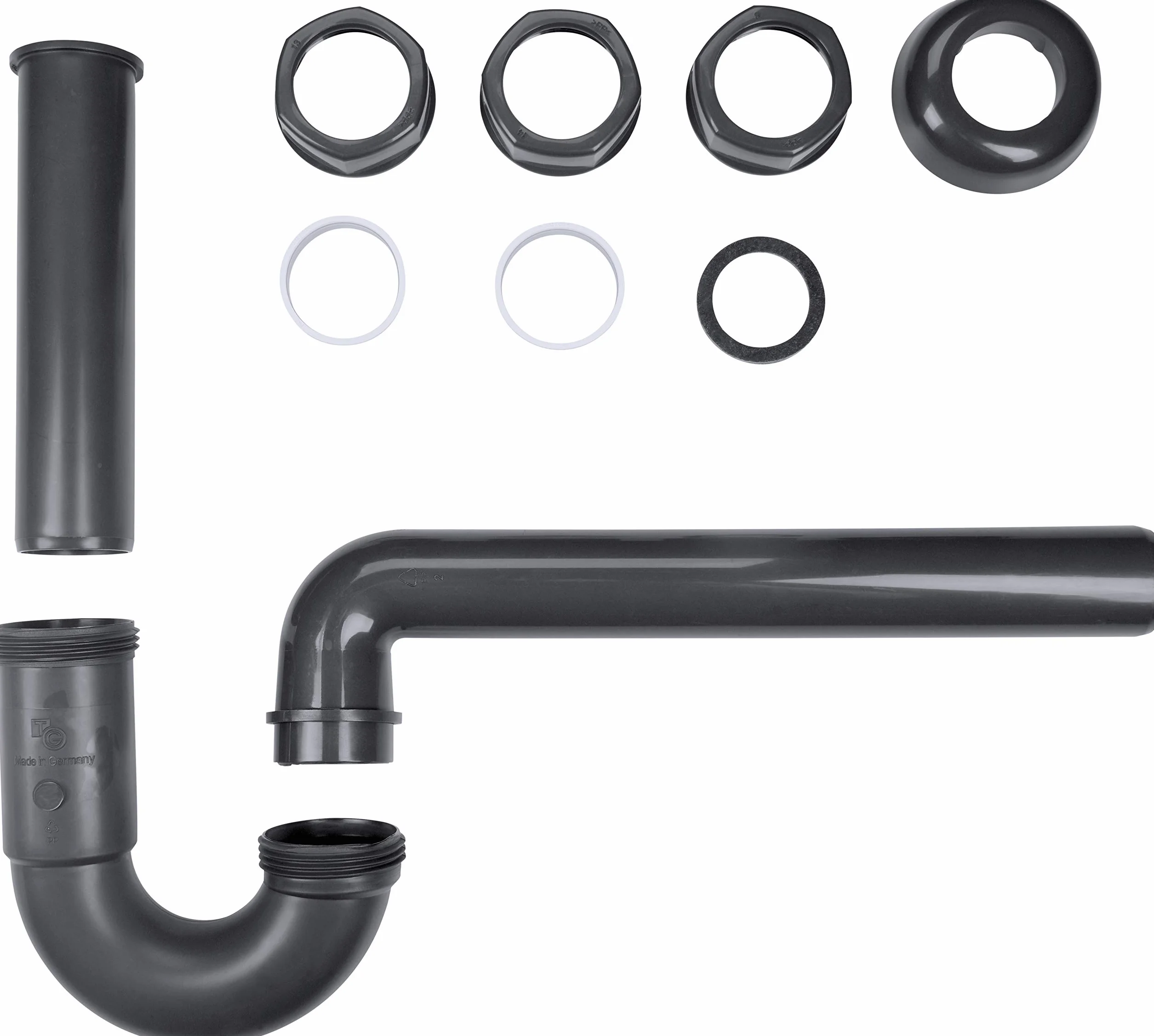 Cornat Rezyklat syfon rurowy do umywalek - 1 1/4 cala x 32 mm - wyprodukowany z tworzyw sztucznych pochodzących z recyklingu - Made in Germany Jakość/Syfon/Połączenie odpływowe / T317406R