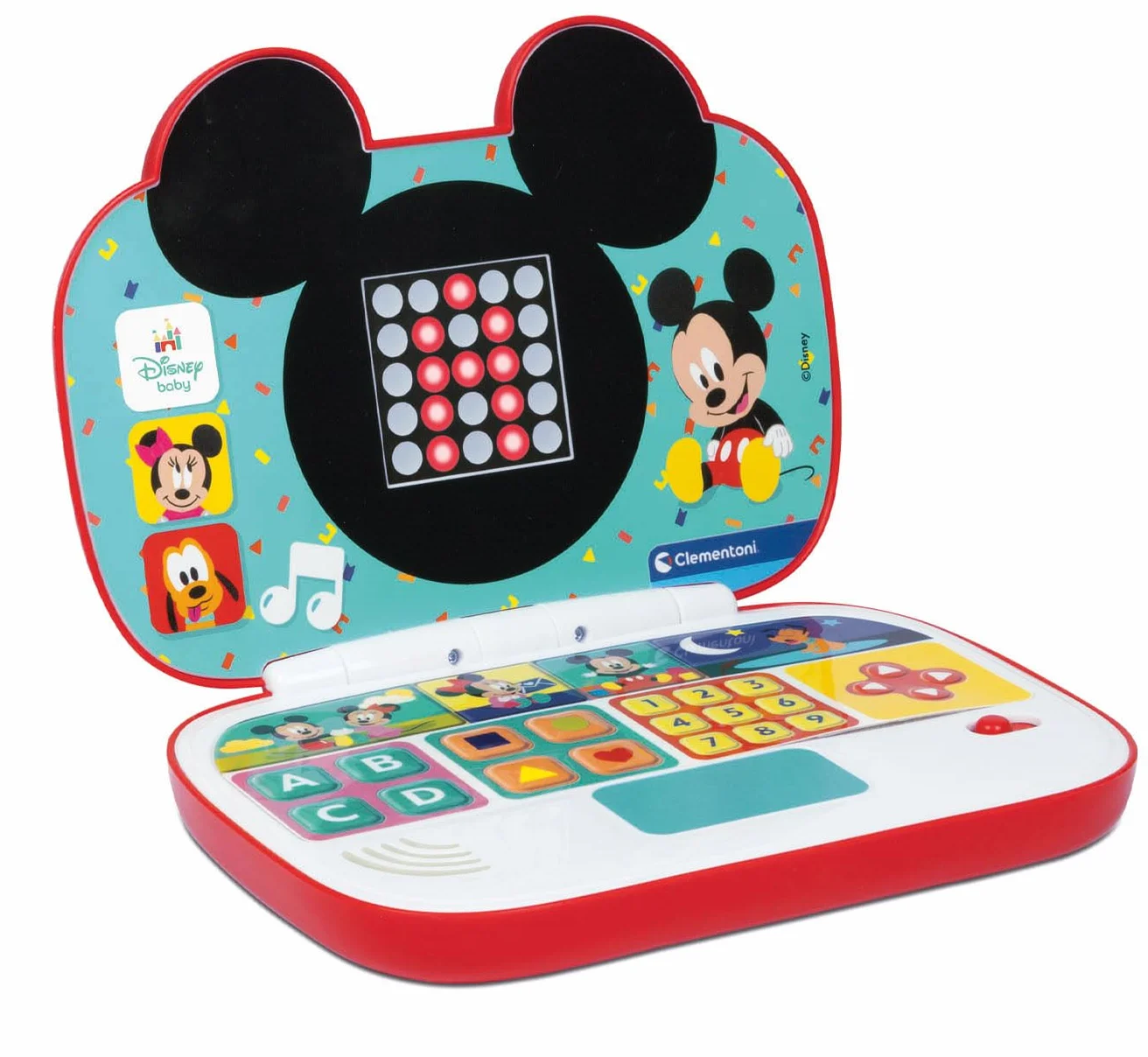 Clementoni - Disney Baby Mickey-Il Mio Primo Laptop, elektroniczny komputer edukacyjny, przenośny, litera i cyfry, dla dzieci od 9 miesięcy, włoski, 17834
