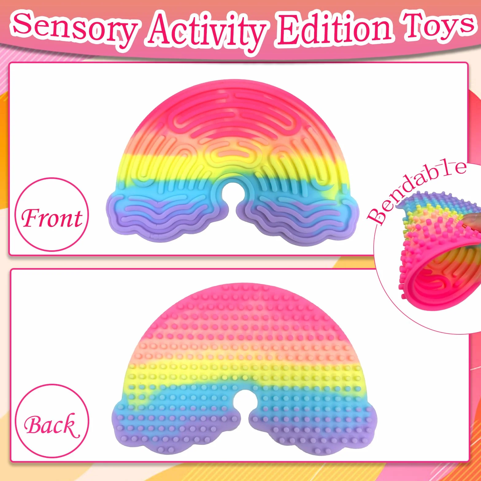 Tablica Aktywności Sensorycznej, Silikonowa Sensory Activity Board, Dwustronna Tablica Aktywności z 11 Kolorowymi Patyczkami, Zabawki Sensoryczne dla ADHD OCD ADD Autyzm (Chmury B)