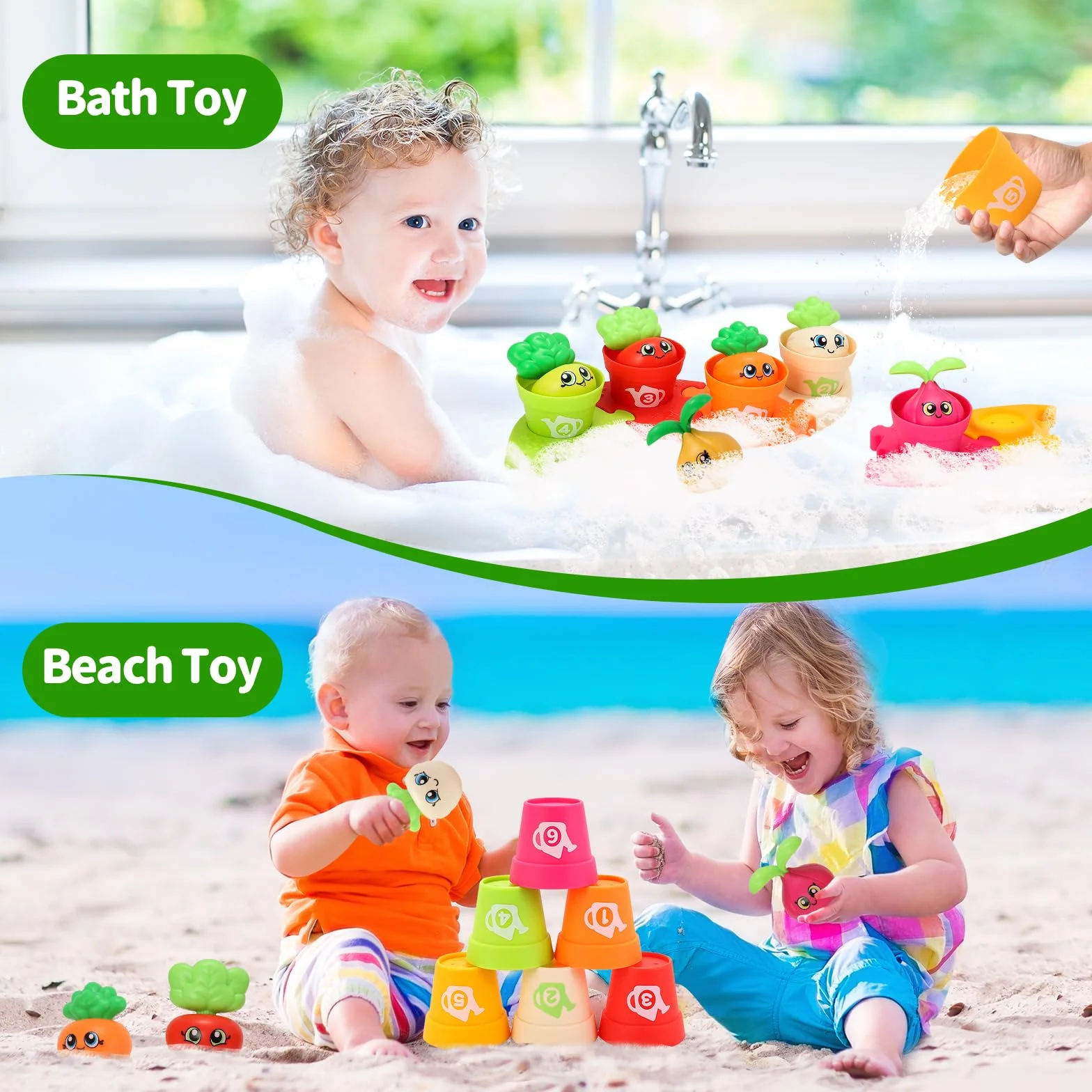 MOONTOY Montessori gry 1 rok, zestaw 18 doniczek i puzzli, liczenie, dopasowanie, sortowanie kolorów i zabawki do układania w stos, zabawki edukacyjne, prezenty dla chłopców, dziewcząt, 1, 2, 3 lata