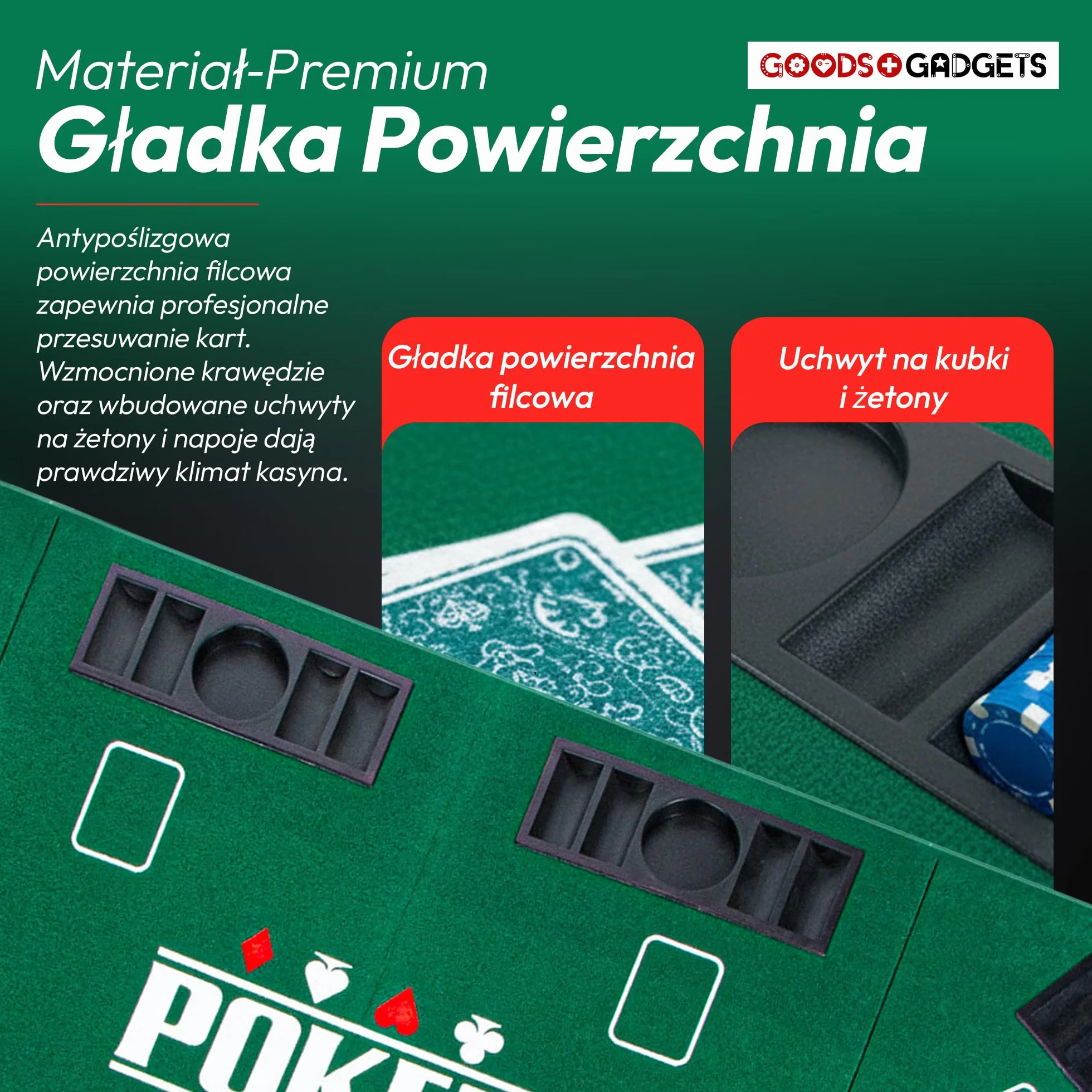 XXL Składana Podkładka do Pokera; Akcesoria do Pokera z Wysokiej Jakiści Filcu; Z 8 Uchwytami na Napoje; Przenośna i Składana (Zielony - 160 x 80 cm)