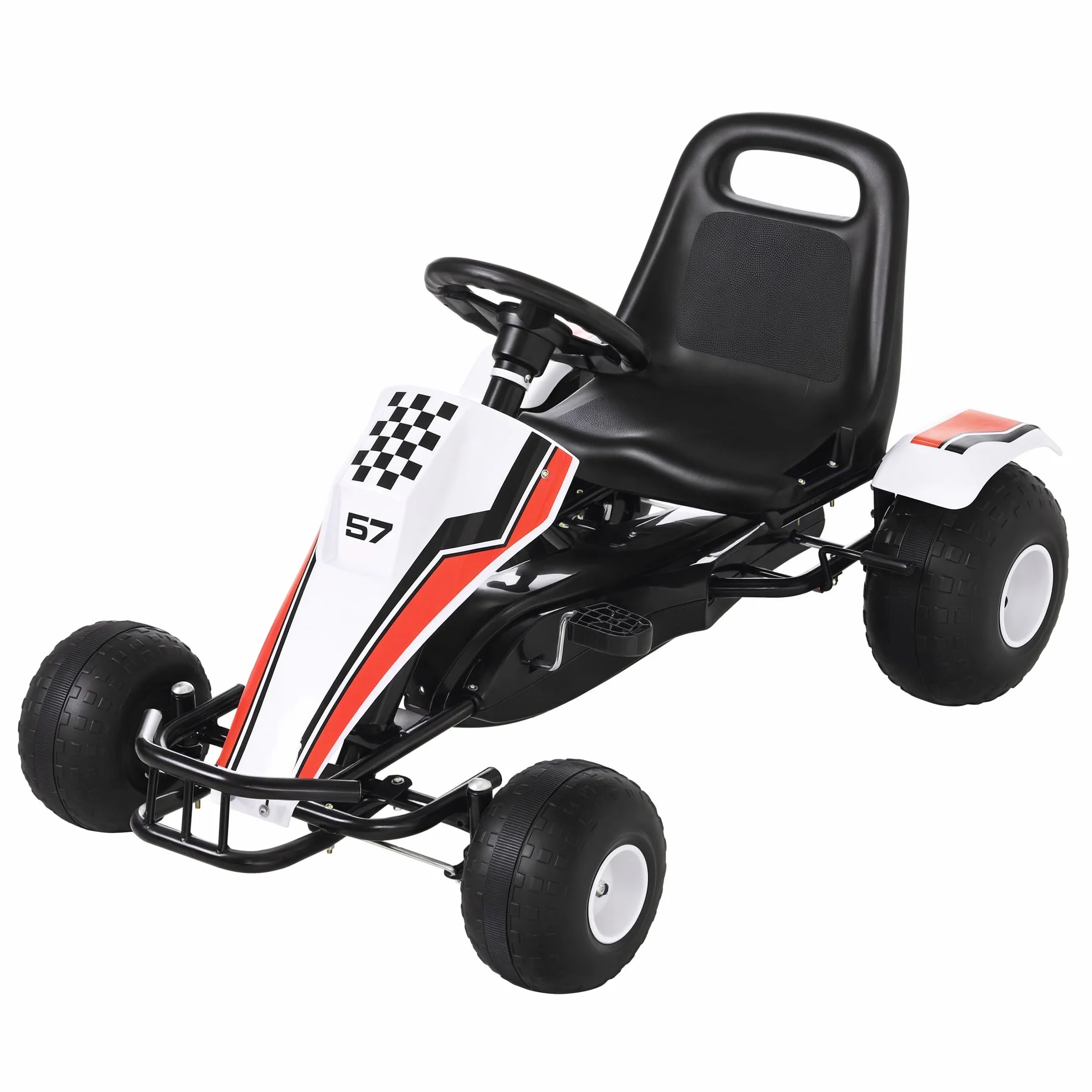 Gokart HOMCOM samochód dziecięcy na pedały z pedałem hamulca zabawka dla dzieci 3–8 lat stal kolor biały 104 x 66 x 57 cm