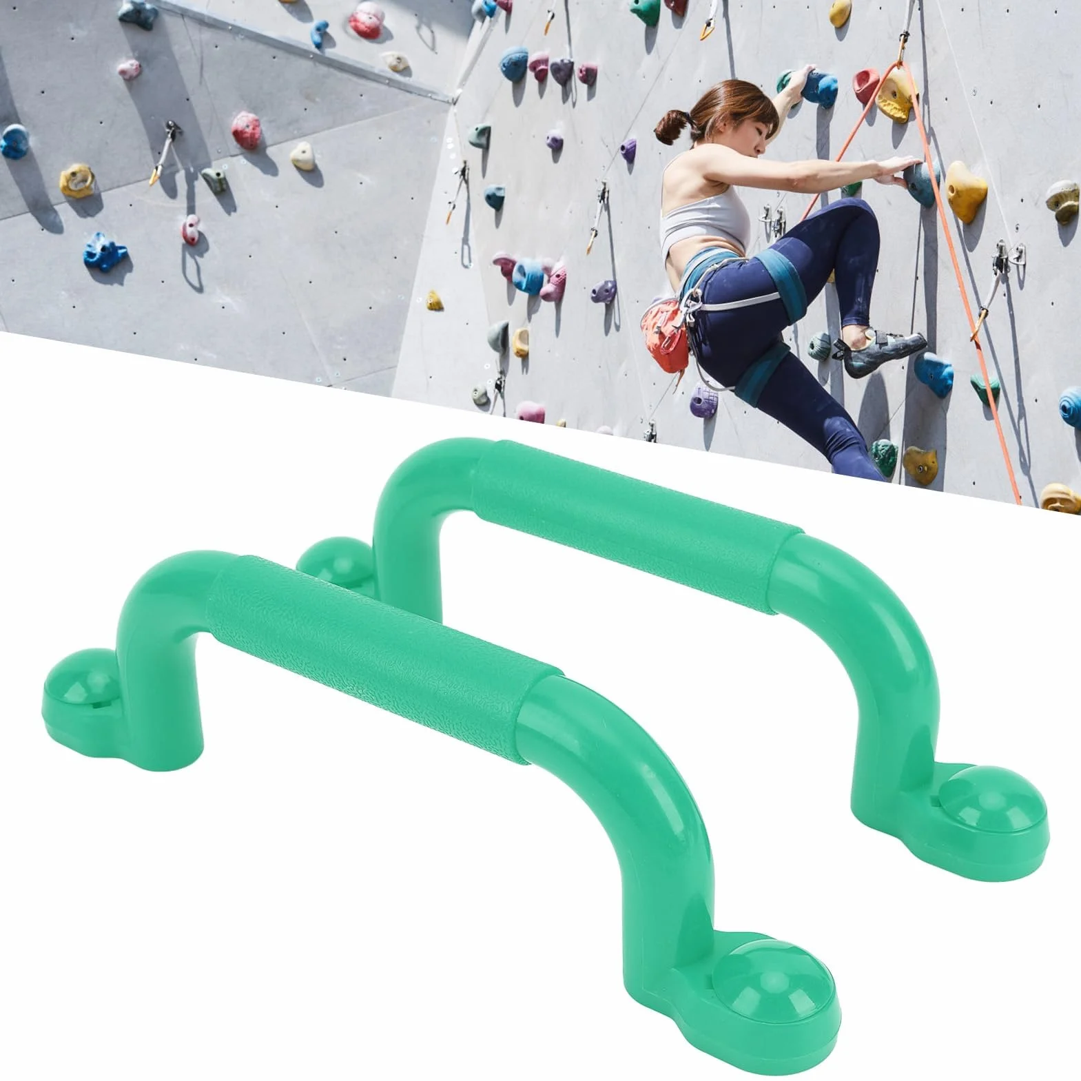 2 szt. Bezpiecznych Uchwytów na Plac Zabaw, Profesjonalne Bezpieczne Uchwyty do Rąk o Dużych Rozmiarach, Drążki Wspinaczkowe do Domku Zabaw i Domku na Drzewie (GREEN)