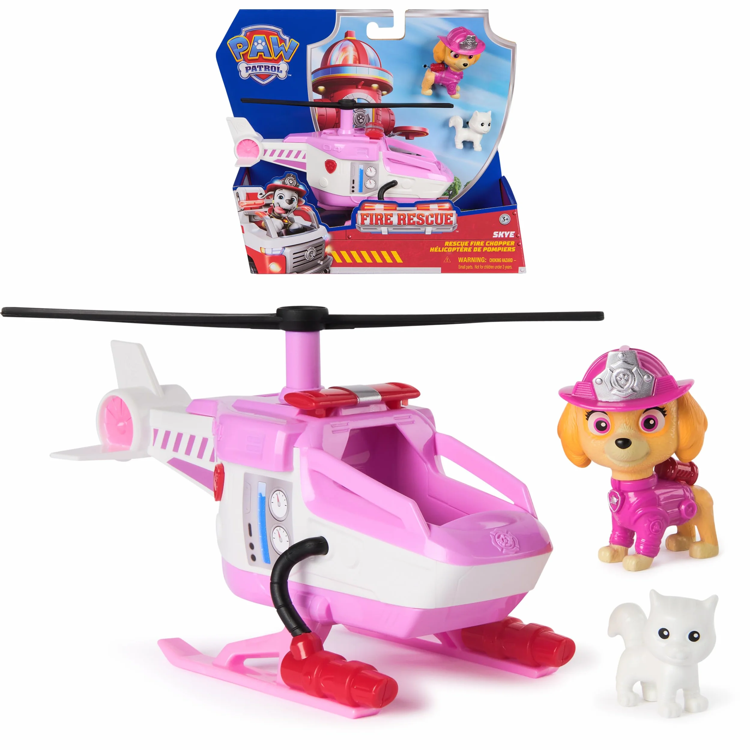 PAW Patrol Fire Rescue: Skye Rescue Fire Chopper z figurką, Kitty Friend i zabawkowym helikopterem, zabawki dla dzieci dla chłopców i dziewczynek w wieku od 3 lat