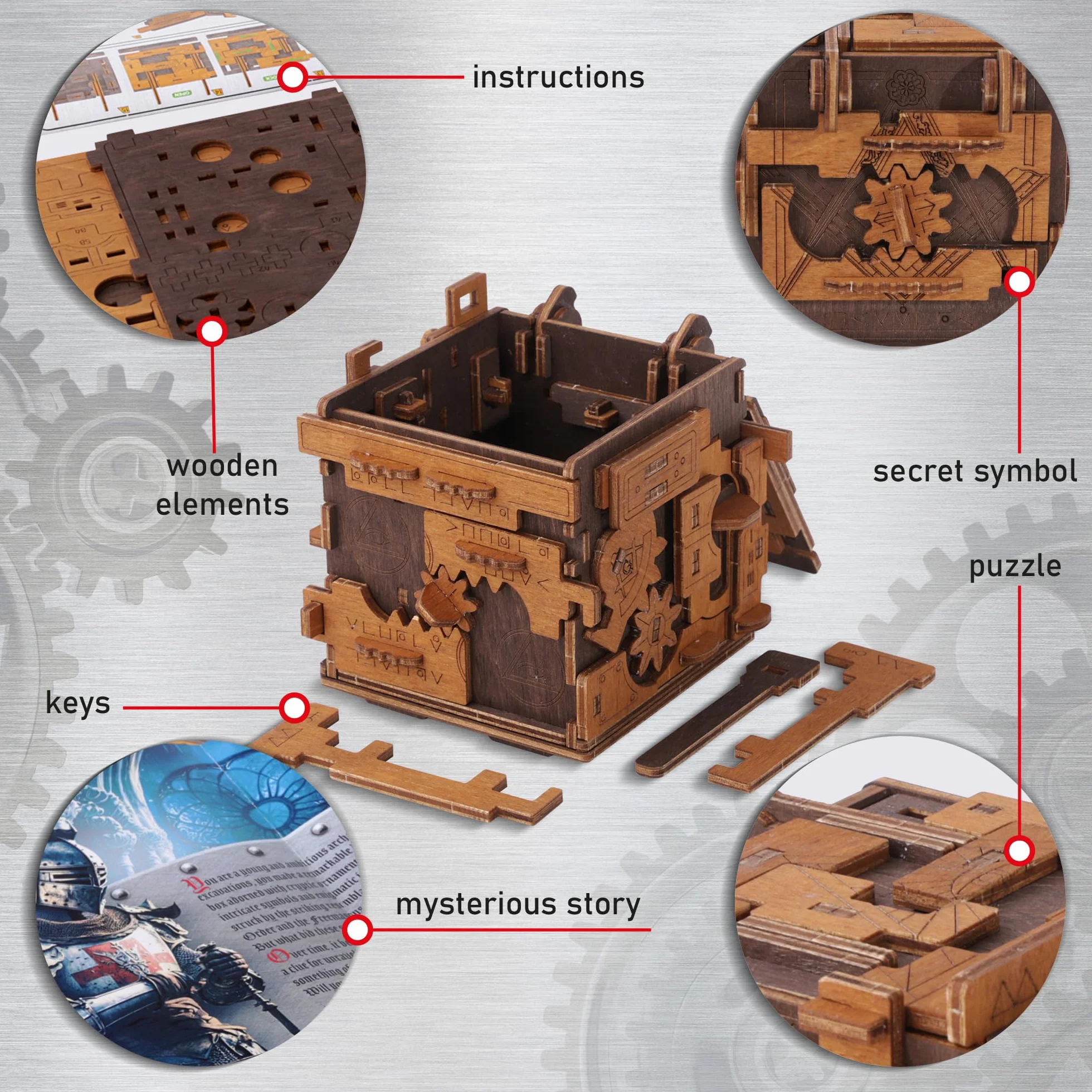 WOODEN.CITY Escape Room Drewniane pudełko na puzzle 3D dla dorosłych i młodzieży, pudełko na puzzle z mechanizmem skrzynki na kluebox - mechaniczne drewniane pudełko na puzzle, unikalne pudełko na