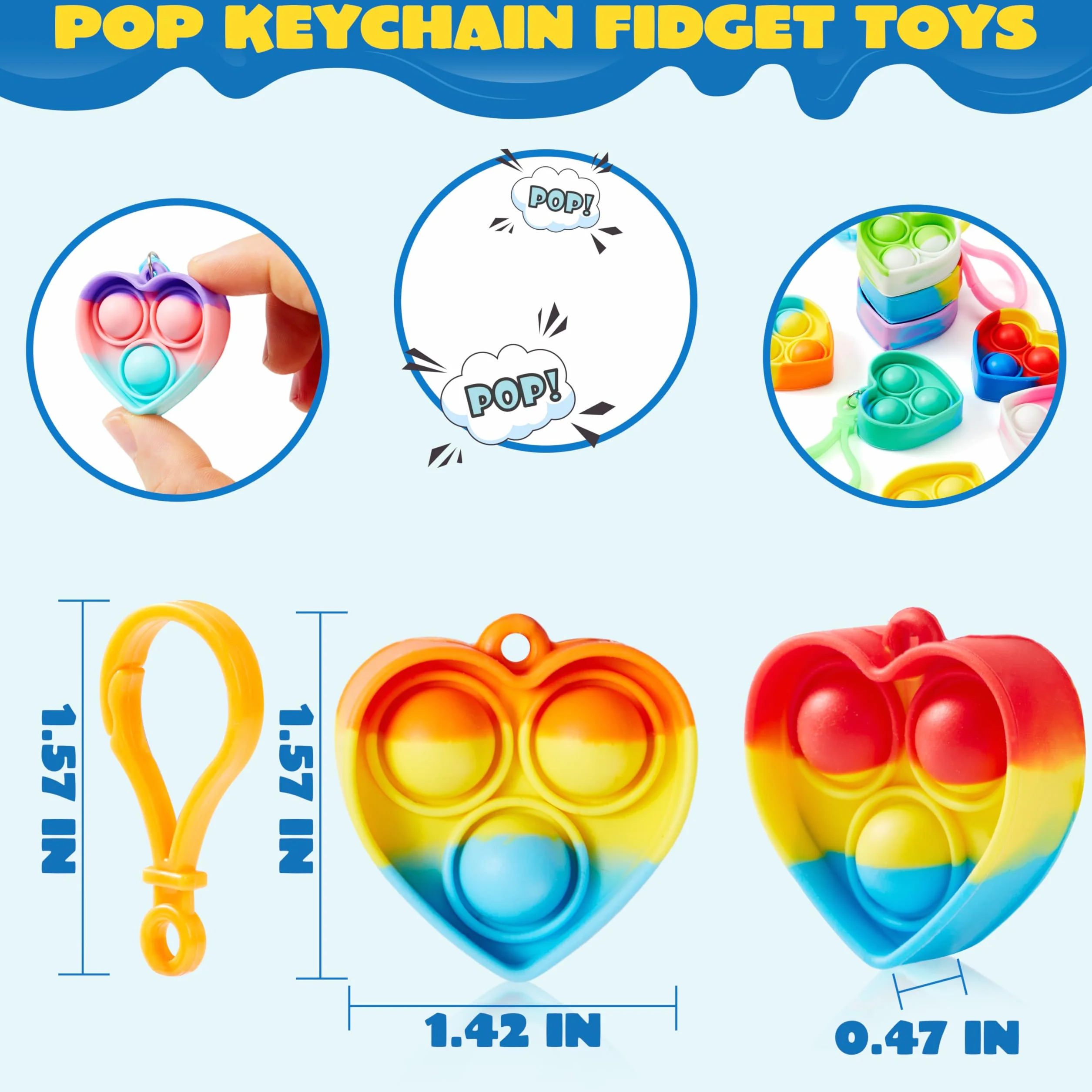 JOYIN 30 szt. Heart Pop Fidget Kerings Mini Fidget Zabawki dla dzieci, wypełniacze torebek imprezowych dla dzieci, antystresowe zabawki do wyciskania, upominki na imprezę, prezenty dla chłopców i