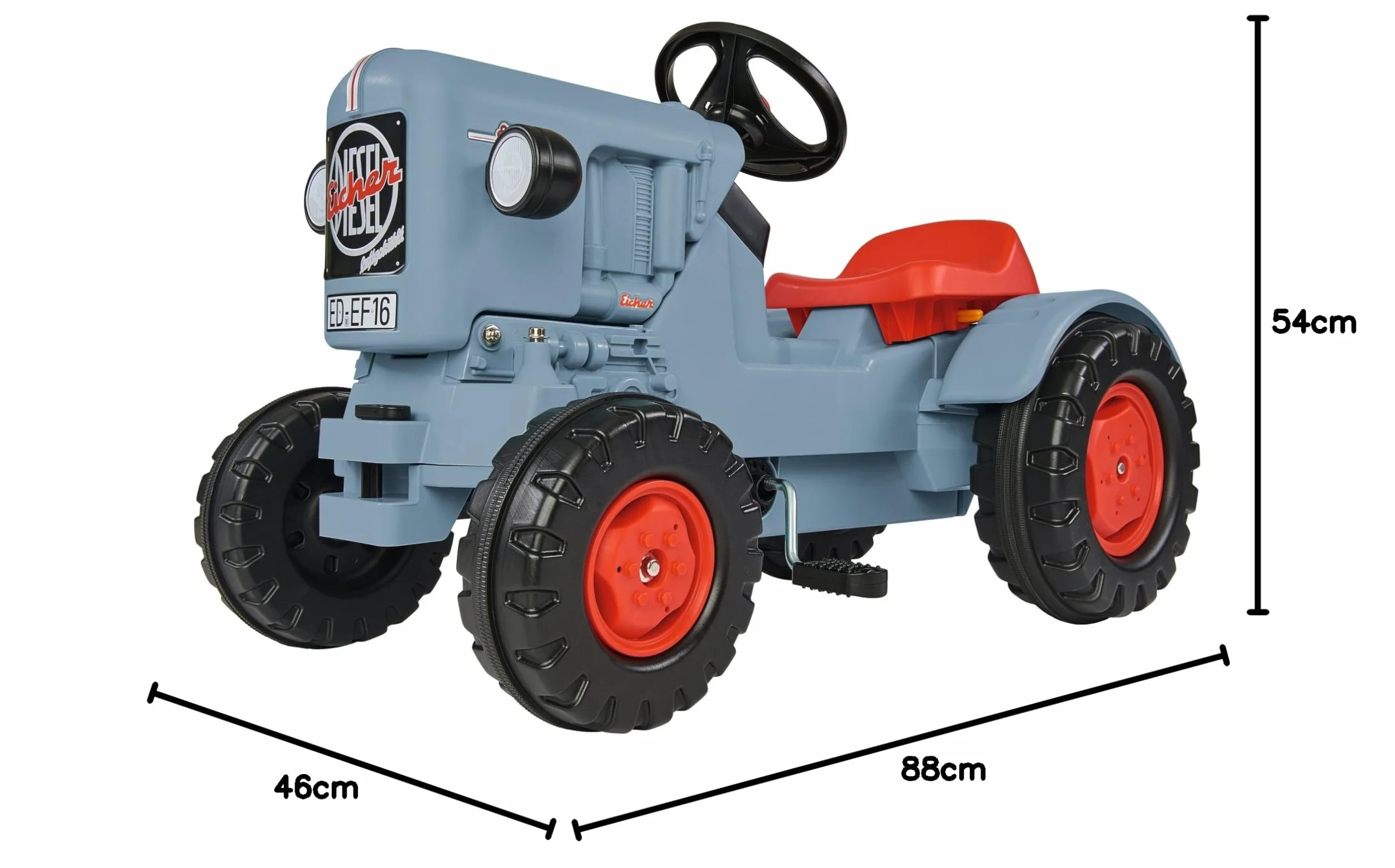 BIG Traktor Eicher Diesel ED 16 – traktor z 3-stopniową regulacją siedziska, pojazd dziecięcy z precyzyjnym napędem łańcuchowym, pojazd z pedałem dla dzieci od 3 lat