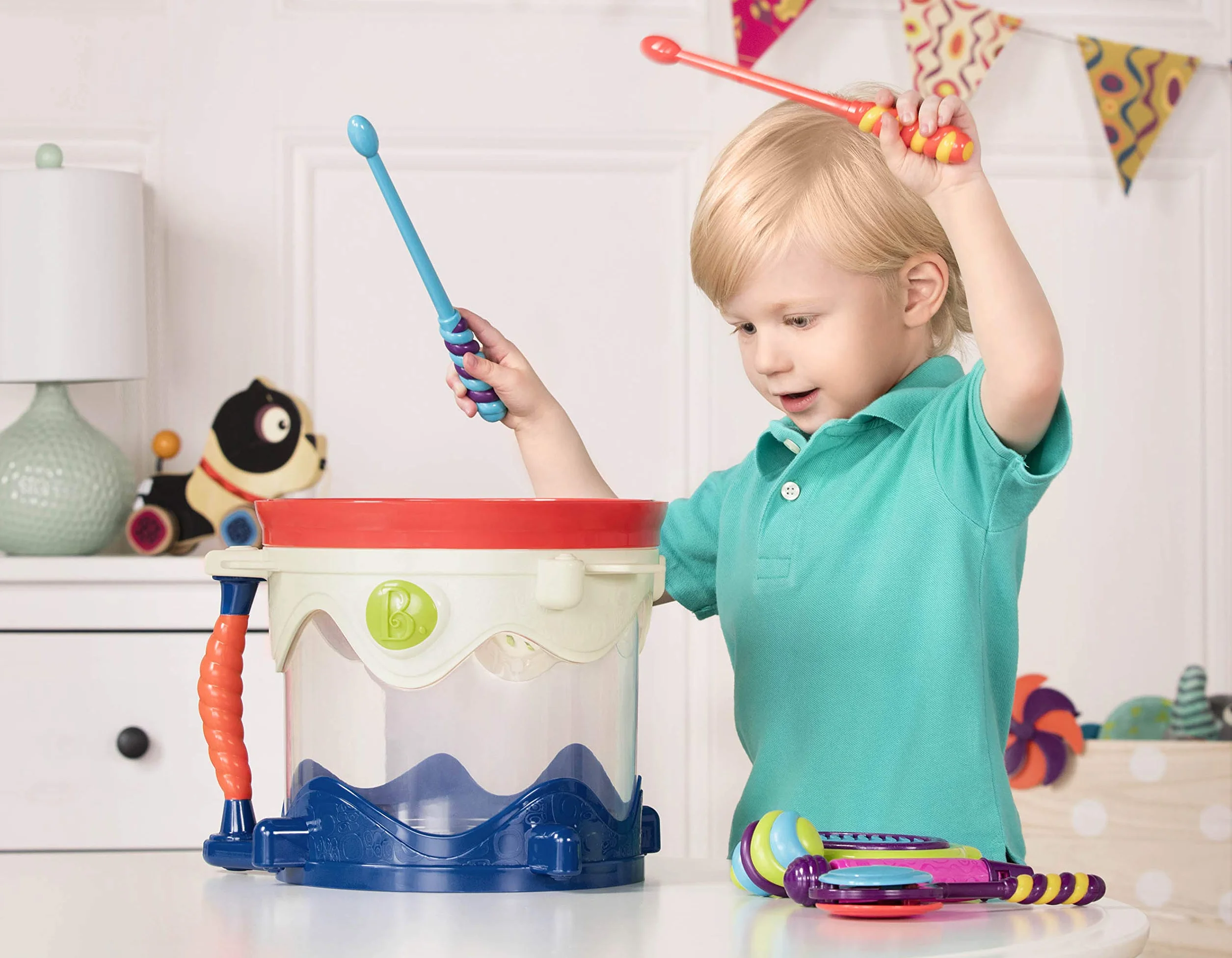 B. toys by Battat - B. Drumroll - zestaw perkusji do zabawy (zawiera 7 instrumentów perkusyjnych dla dzieci)