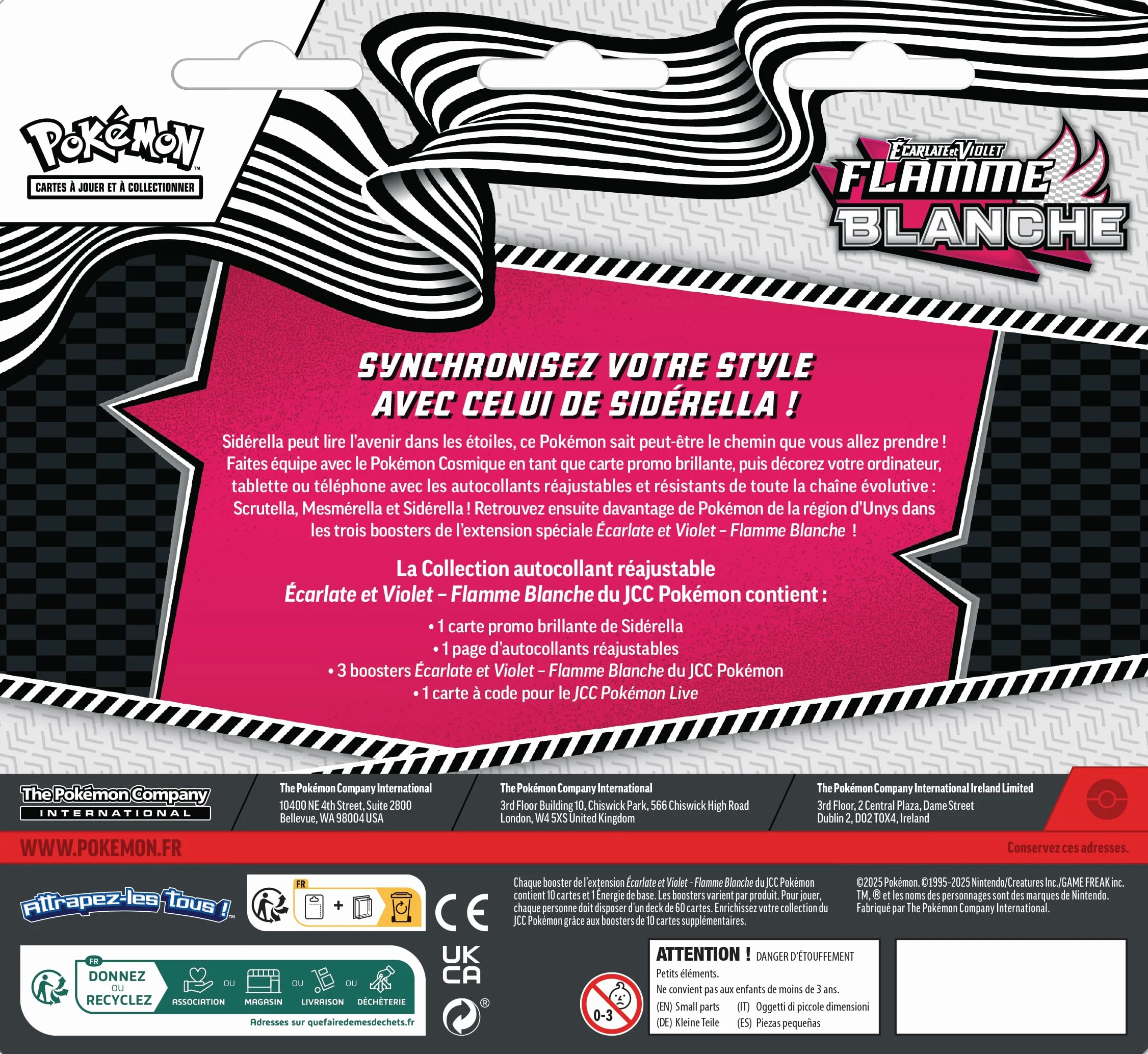 Pokémon TCG: Szkarłatna i fioletowa kolekcja naklejek z możliwością ponownego dopasowania - Biały Płomień - Siderella (1 błyszcząca karta promocyjna i 3 boostery)