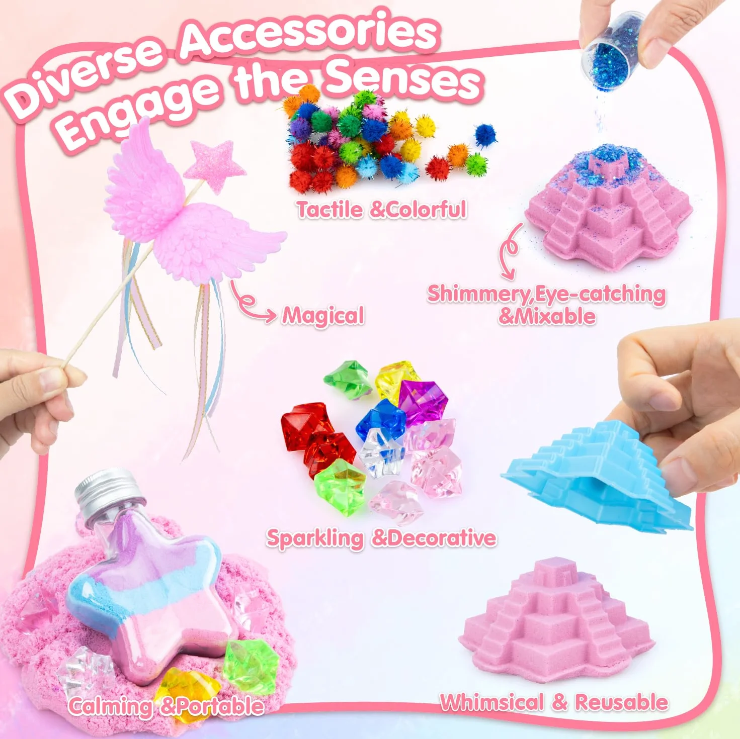 snookids Kolorowy magiczny piasek z naturalnego wosku pszczelego dla dzieci 690 g, zestaw piaskowy z 24 foremkami, 3 jednorożce, pudełko do przechowywania, sensoryczna zabawka dla dzieci 3, 4, 5, 6, 7