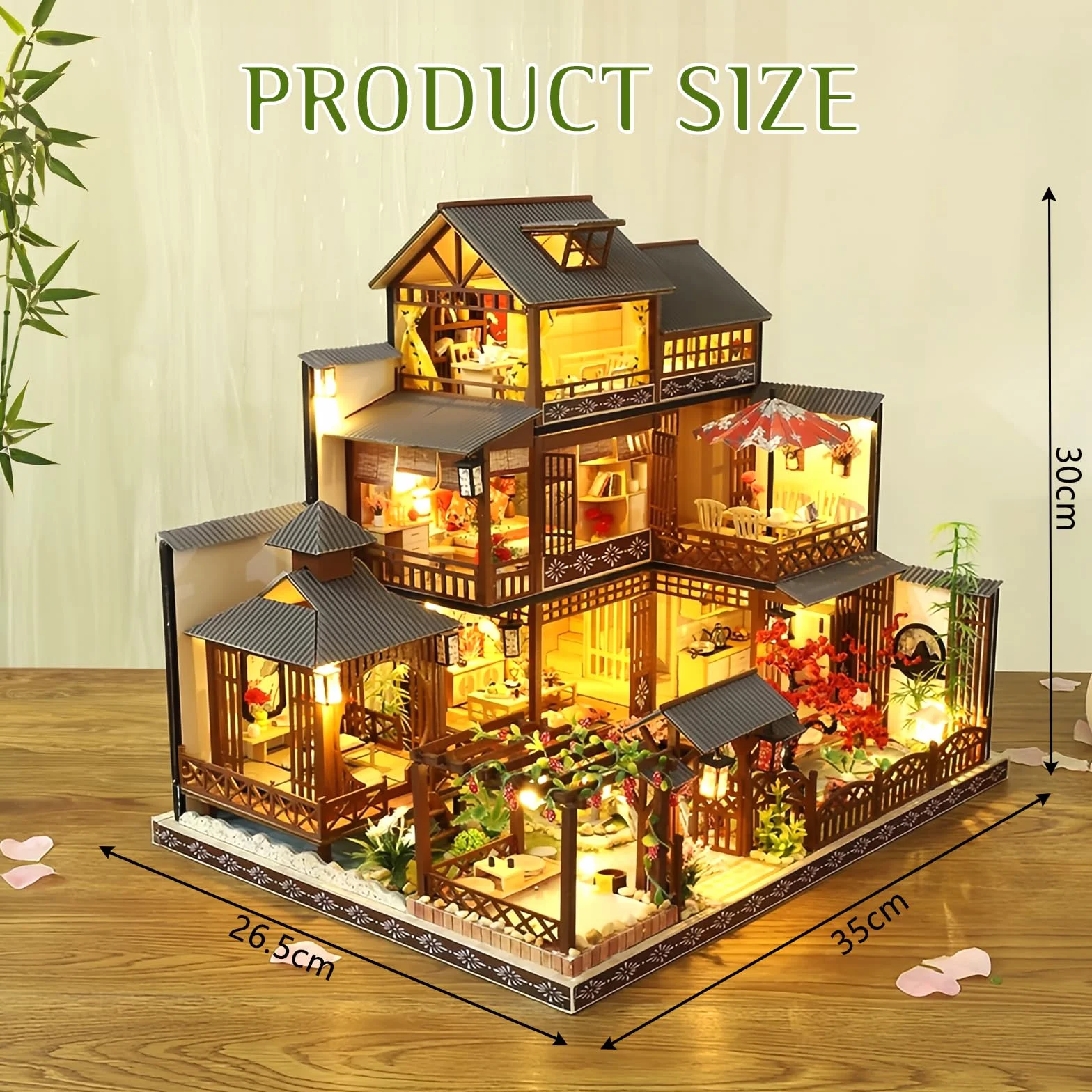 Cuteefun Zestaw do samodzielnego wykonania miniaturowego domku dla lalek, drewniany domek dla lalek z oświetleniem LED, ręczne rękodzieło dla dorosłych i nastolatków do budowania, stwórz własny