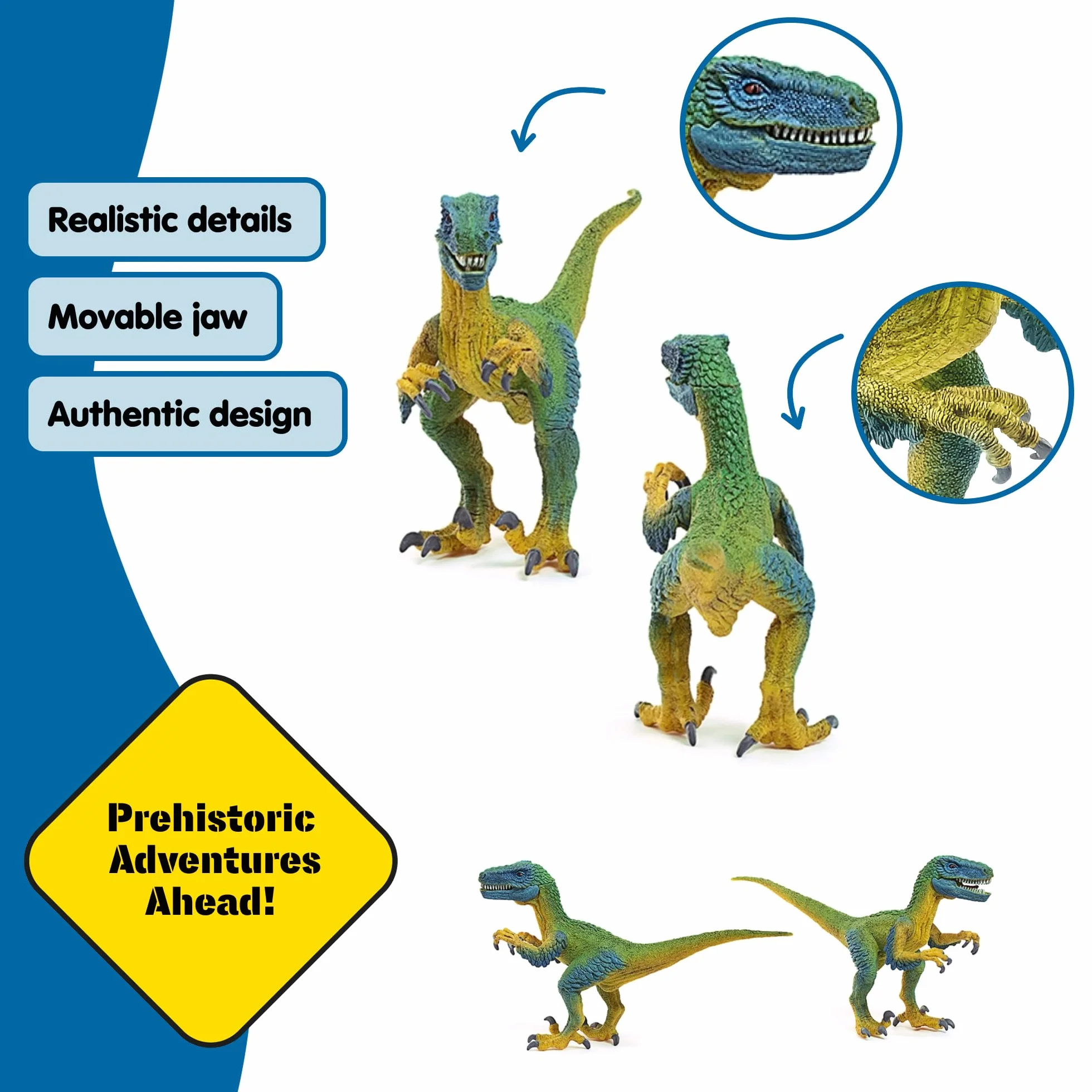 schleich DINOSAURS | Velociraptor 14585 | szczegółowa figurka z ruchomą szczęką i ramionami | świetny prezent dla dziewczynek i chłopców | zabawka dinozaur schleich od 3 lat | 18 x 6 x 10 cm