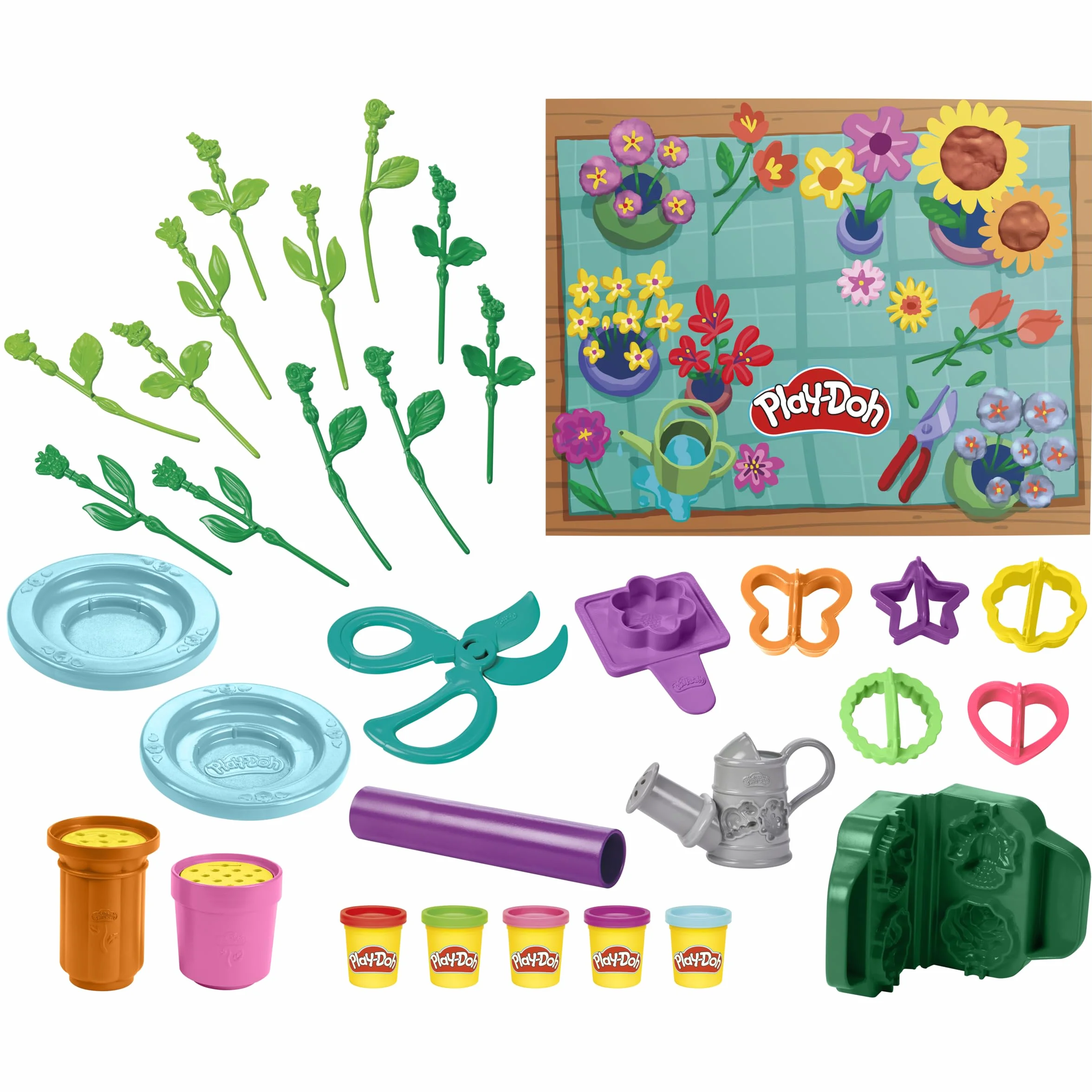Zestaw do zabawy Play-Doh Kwiaciarnia, 27 zabawkowych dodatków ogrodniczych, zabawy plastyczne dla dzieci, wiek: od 3 lat