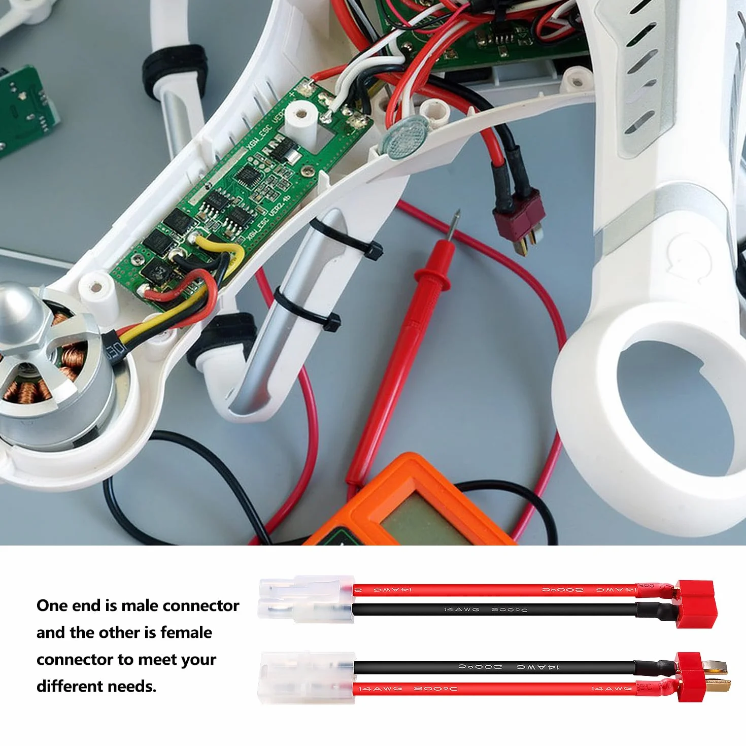 YIXISI 4 Sztuk Kabla Adapterowego Deans T na Kompatybilne z Tamiya, Duży Adapter w Kompatybilne z Tamiya na Adapter z Wtyczką T z Kablem Silikonowym 10cm 14AWG, do Pojazdów RC i Akumulatorów Lipo
