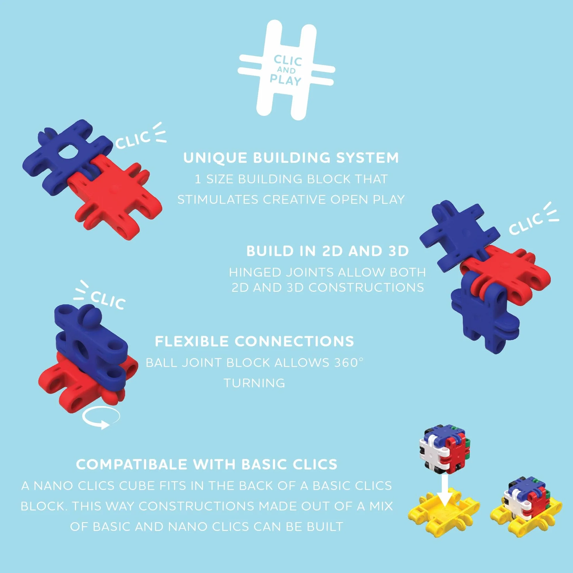 Nano Clics Creative Builders 500, construction toys for children ages 8 and up, creative educational toys in a 500 piece set, building blocks for girls and boys, durable toys
