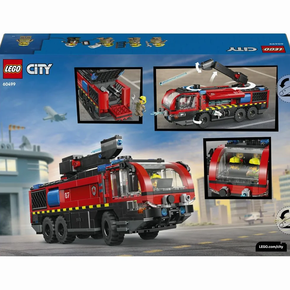 LEGO City Lotniskowy wóz strażacki, zabawka dla dzieci od 7 lat, klocki konstrukcyjne z pojazdem ratunkowym i czterema minifigurkami, prezent dla 7-latka, dla chłopca i dziewczynki na urodziny 60499