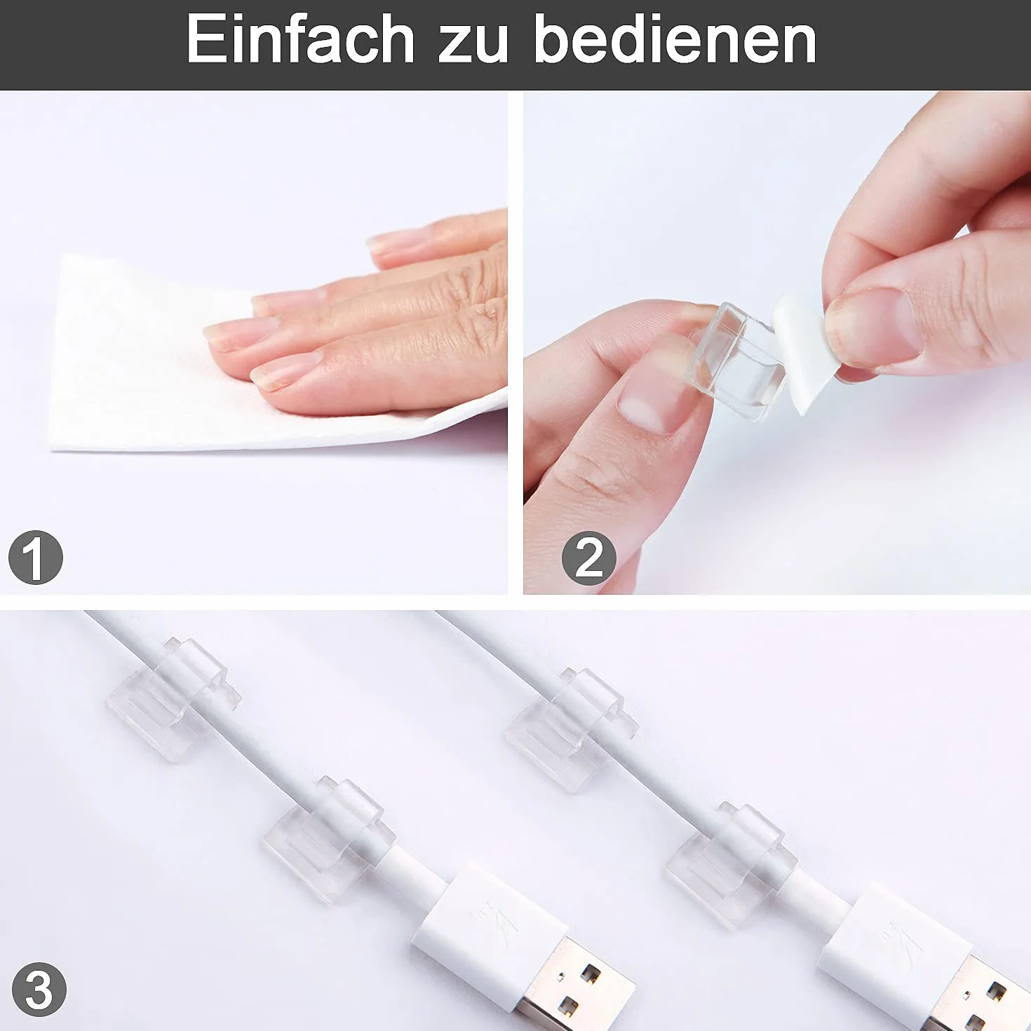 RYCHUI 120 sztuk uchwytów na kabel, organizator na kabel, klipsy do kabli