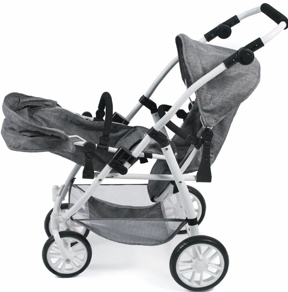 Bayer Chic 2000 68976 Tandem-Buggy Vario - samochód dla lalek, szary (Jeans Grey), od 3 do 7 lat.