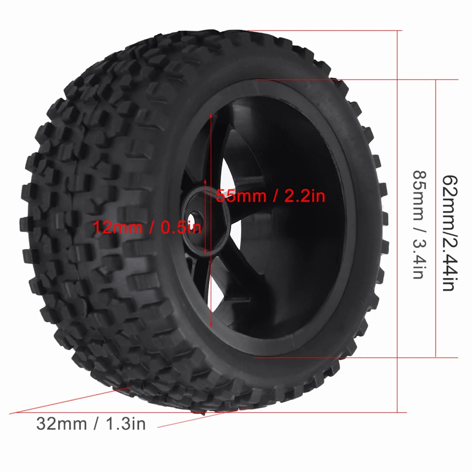 RC Truck Gumowa opona Koła felgi ze stopu aluminium czarny kwadratowy wzór 4szt Black
