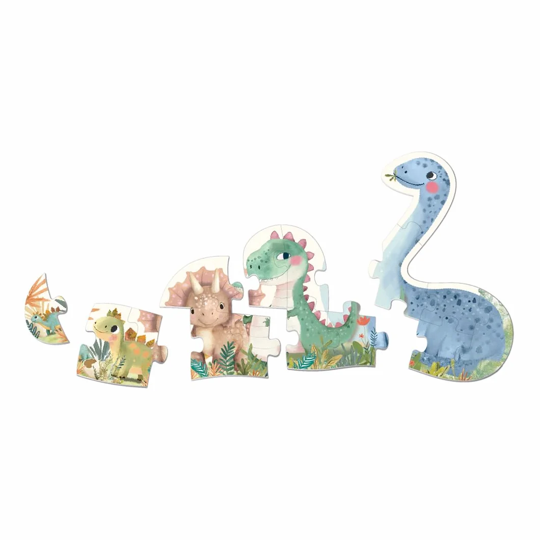 APLI Kids 20124 -My First Dinos, 5 progresywnych puzzli z dużymi kawałkami do wykonania 15-częściowej kompletnej układanki, odpowiednie dla dzieci od 2 lat