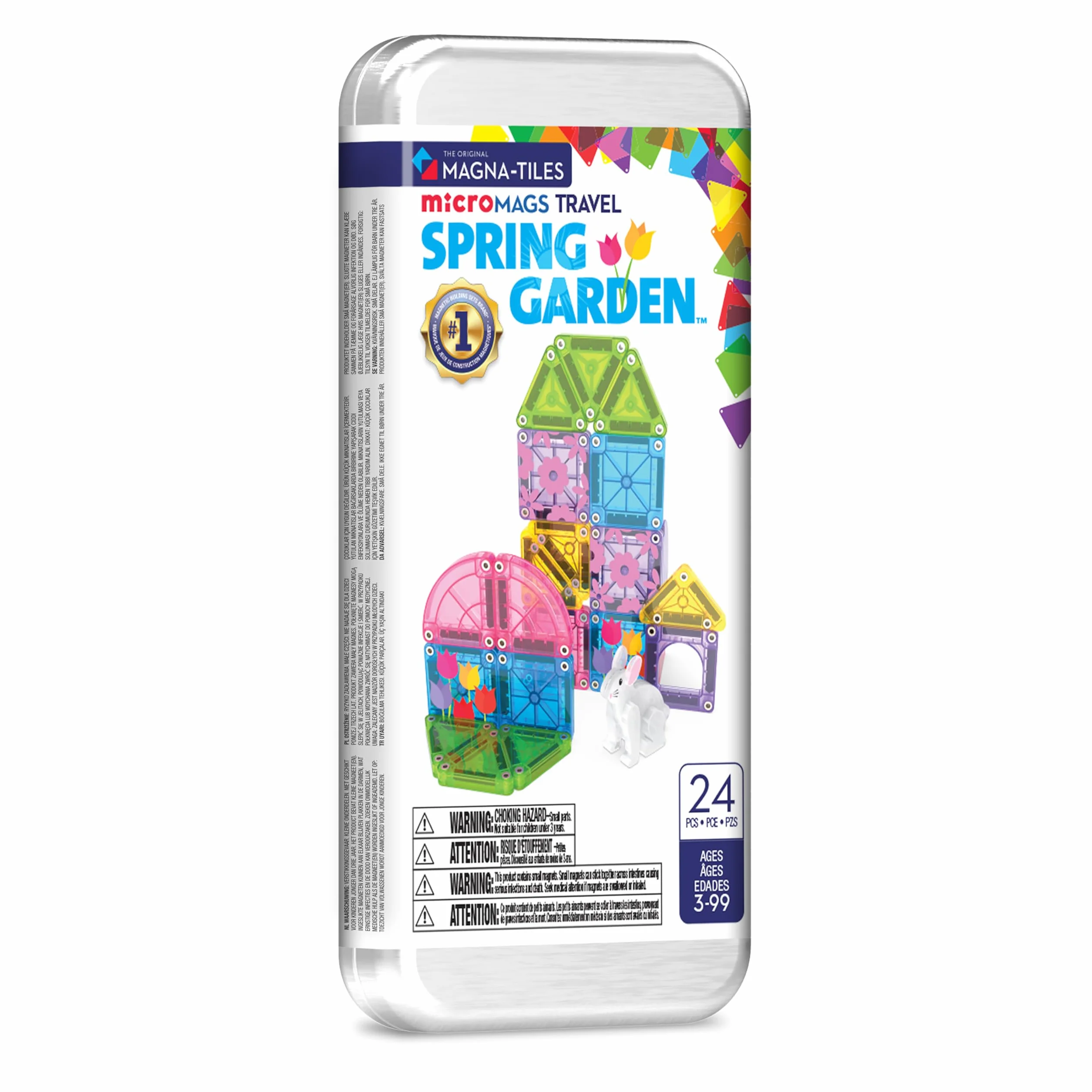 Magna-Tiles microMAGS 24-częściowy wiosenny zestaw podróżny do ogrodu, oryginalna marka magnetyczna