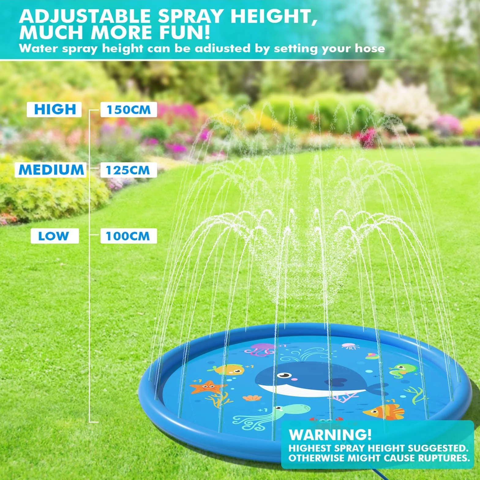 Peradix Splash Pad mata do zabawy, 170 cm, na lato, do ogrodu, zabawka wodna dla dzieci, do zabawy na świeżym powietrzu, dla rodziny, do aktywności na świeżym powietrzu, na imprezę/plażę/dzieci, zwierząt domowych – nie nadmuchiwana